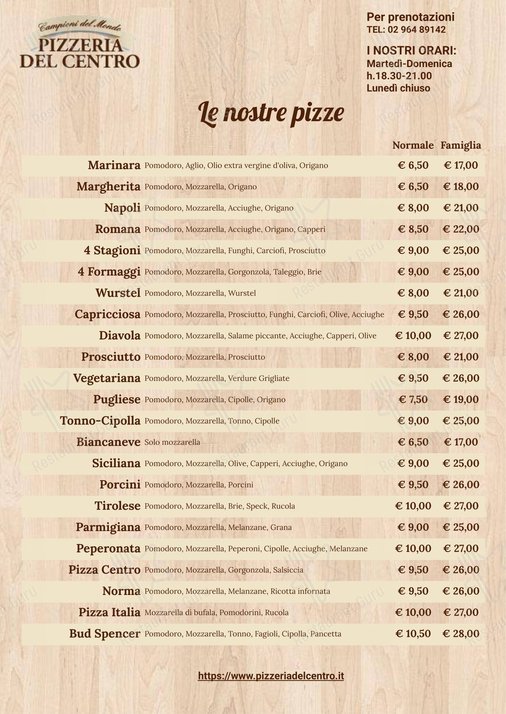 Pizzeria Del Centro in Portici - Menu