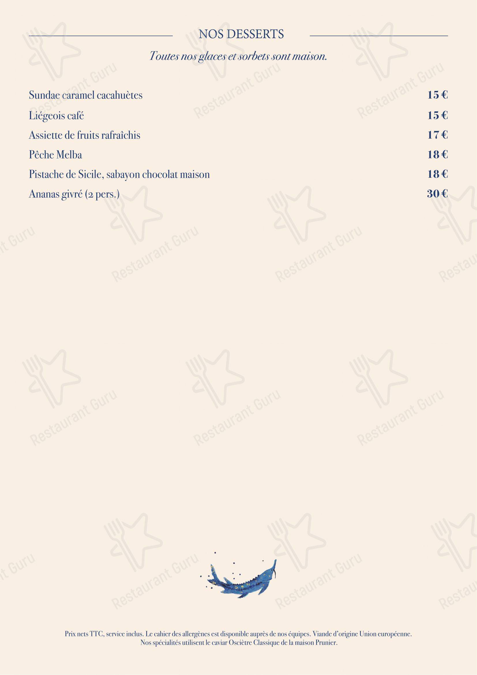 Prunier dans Paris - Menu