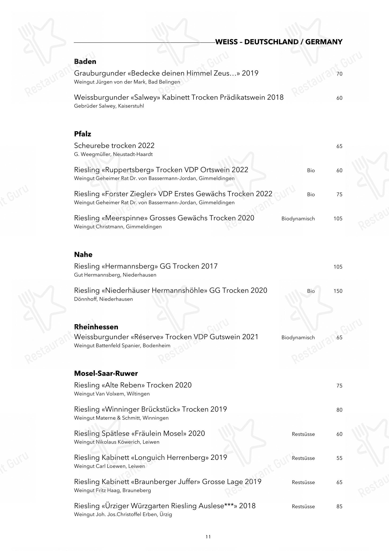 Основное меню per Blaue Ente in Zurigo