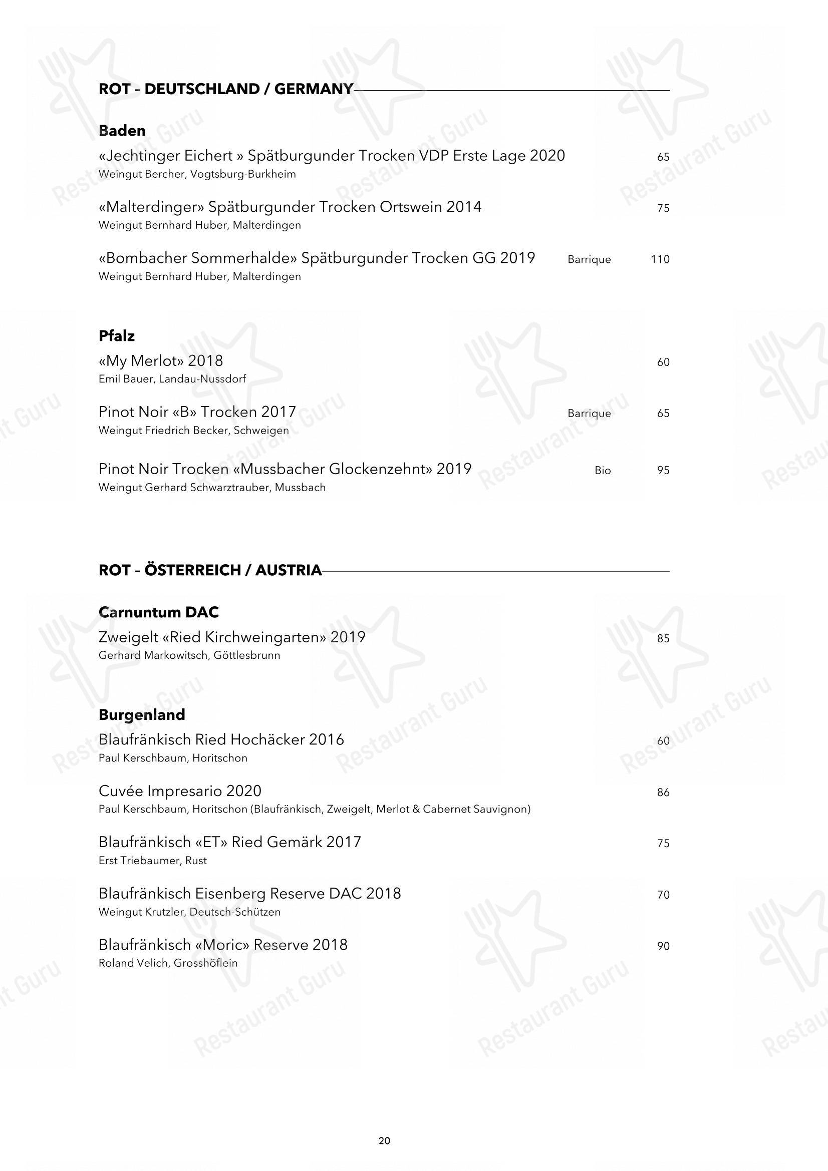 Blaue Ente in Zurigo - Основное меню