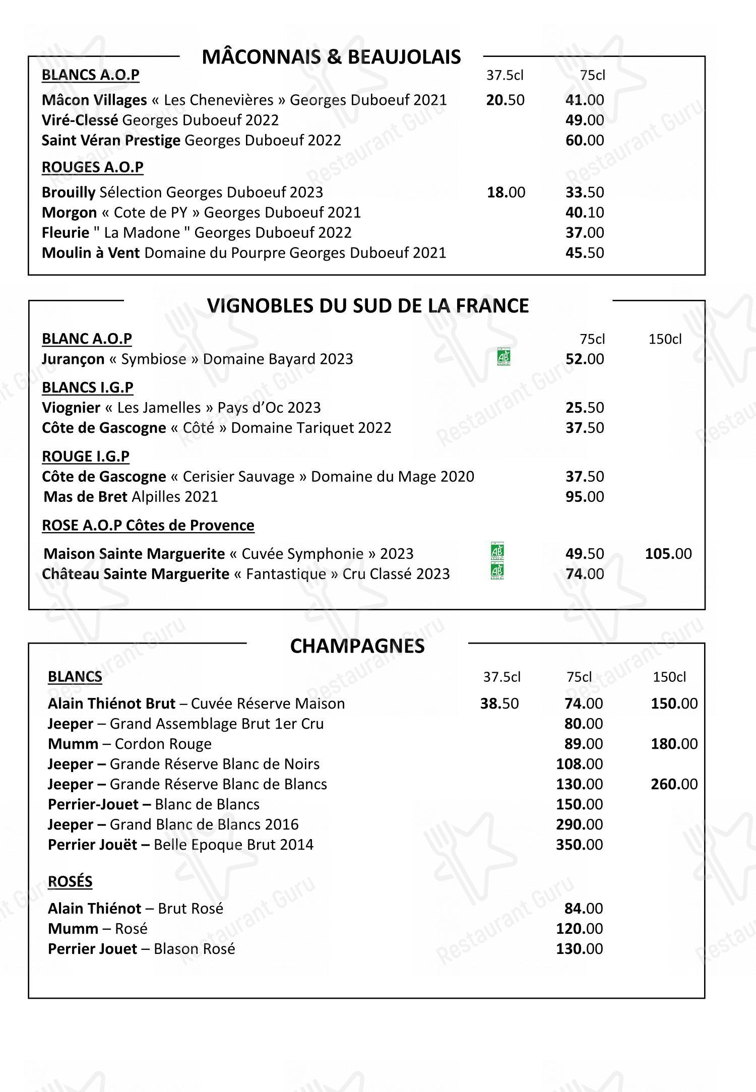 Restaurant Fond Rose - Bocuse dans Caluire-et-Cuire - Ночное меню