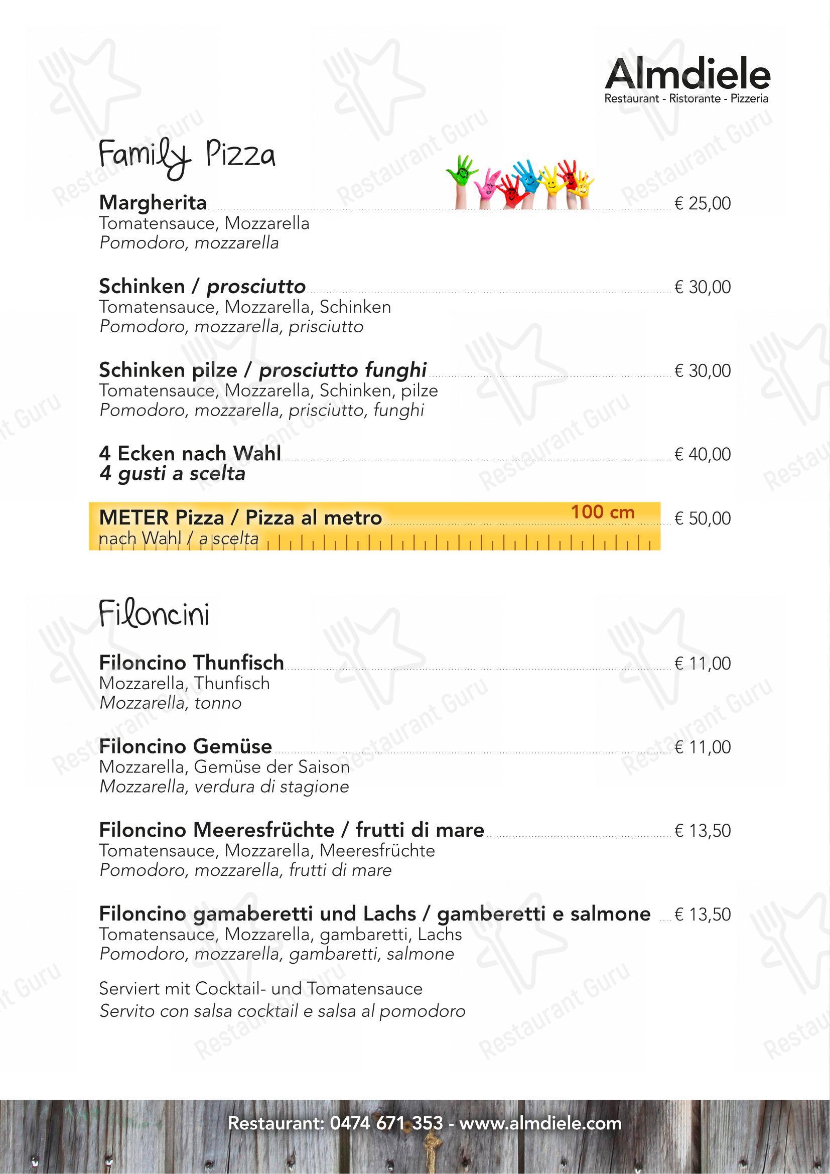 Ristorante Pizzeria Almdiele in Lutago - Menu bar