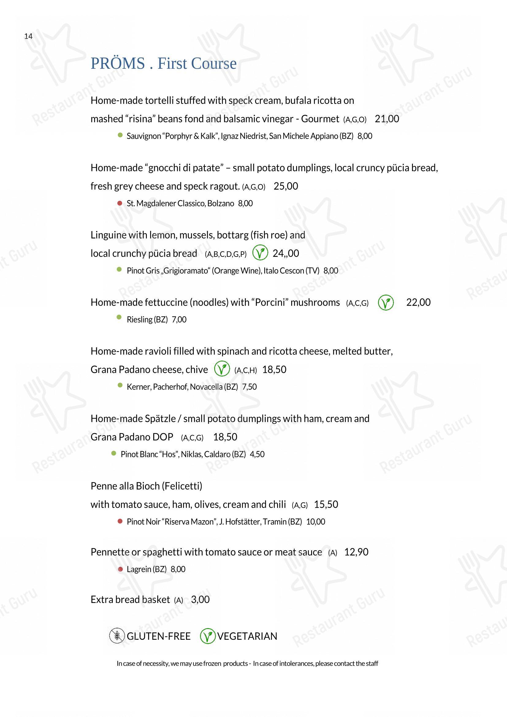 Menu per Rifugio Ütia Bioch ristorante