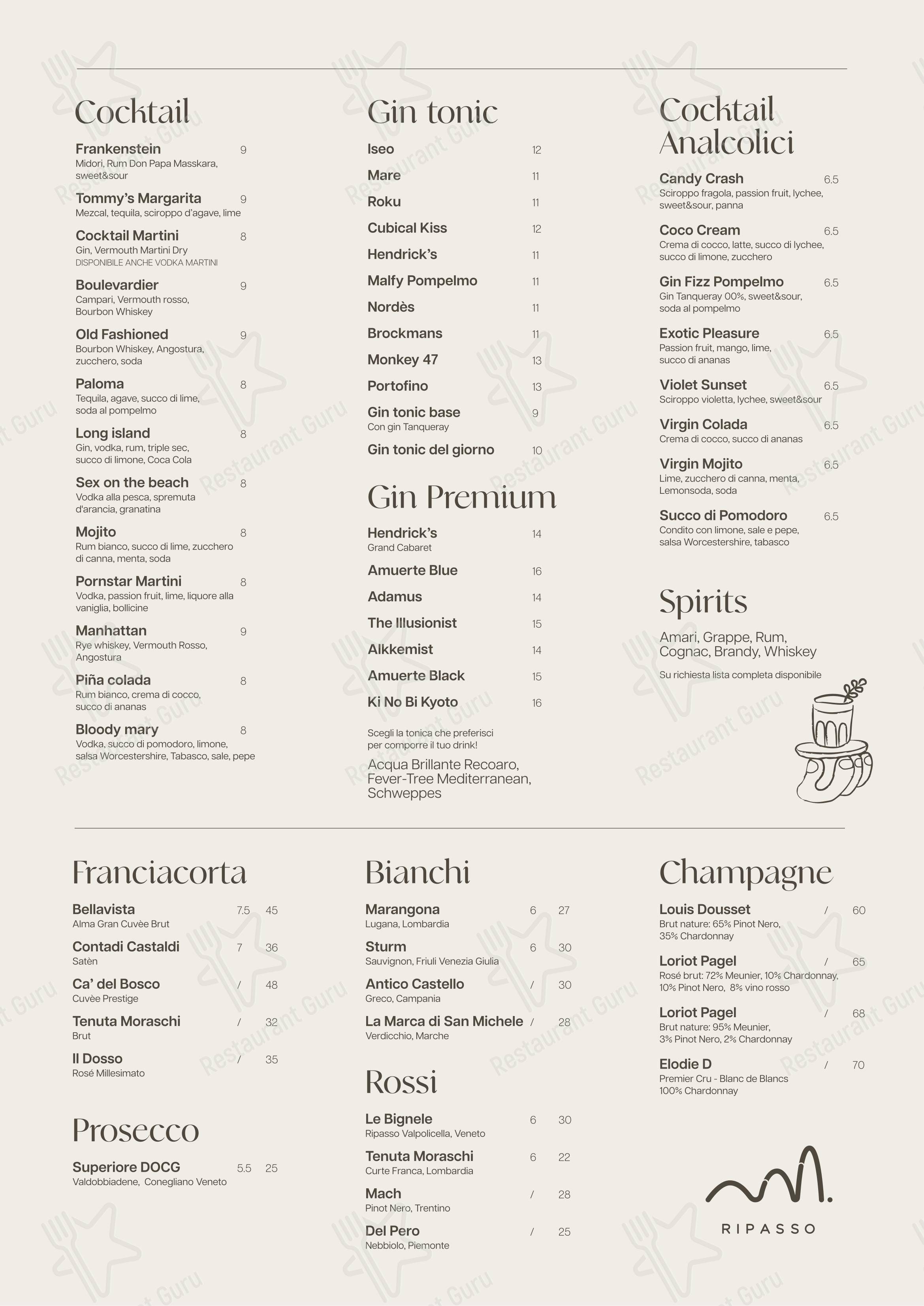 Menu bar per Ripasso in Iseo