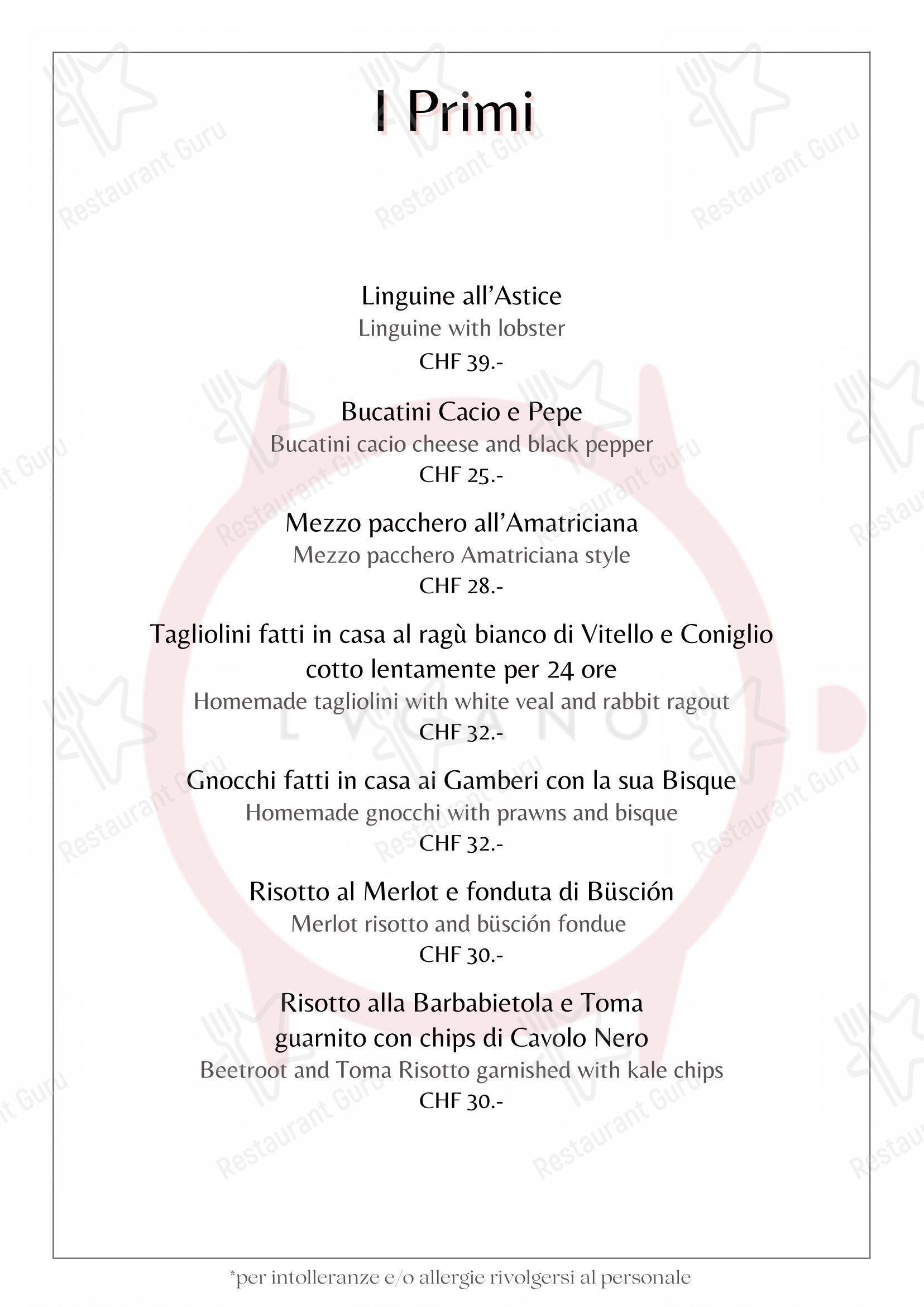 Основное меню per Ristorante Orologio in Lugano