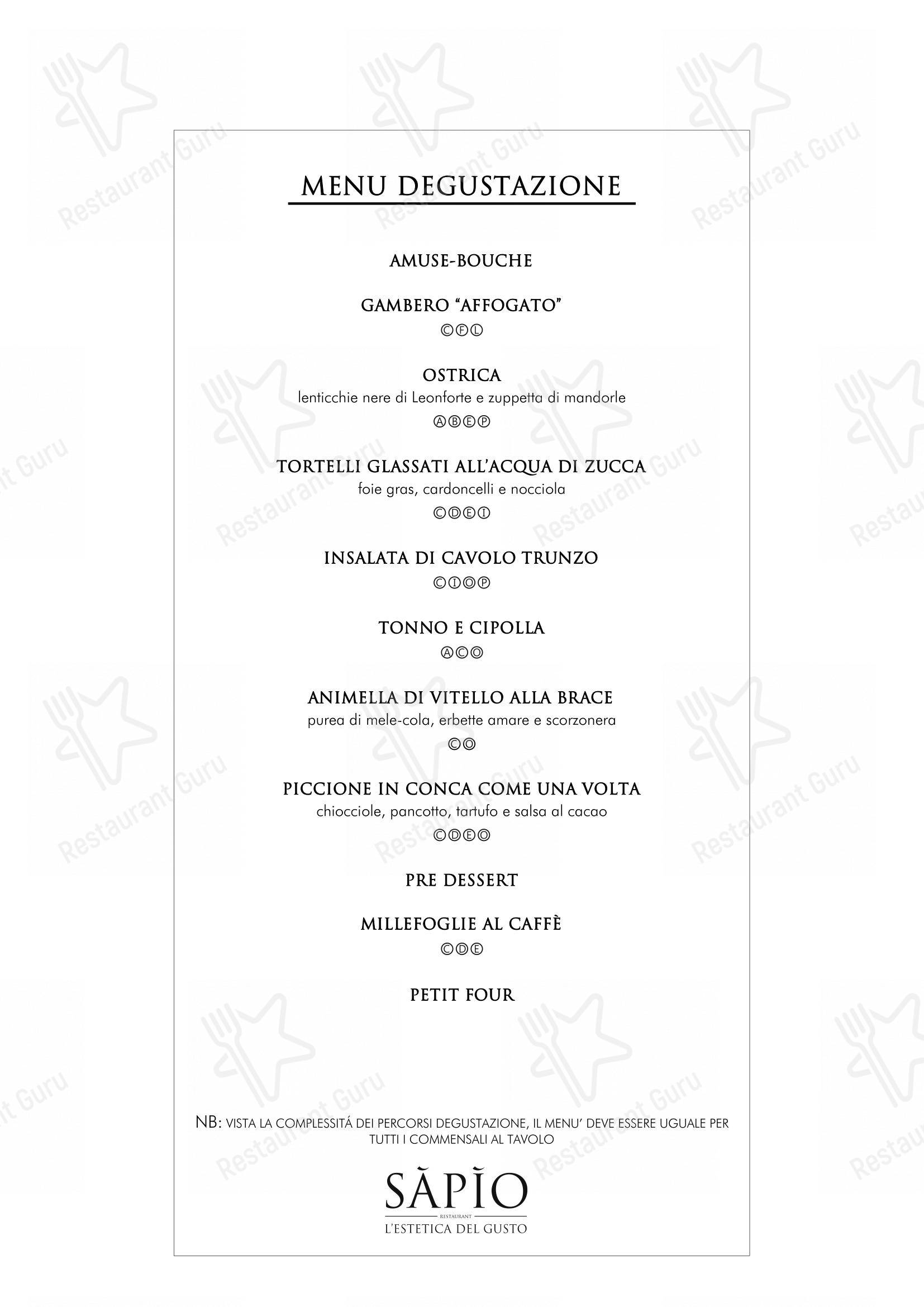 Menu pour Sapio dans Catane