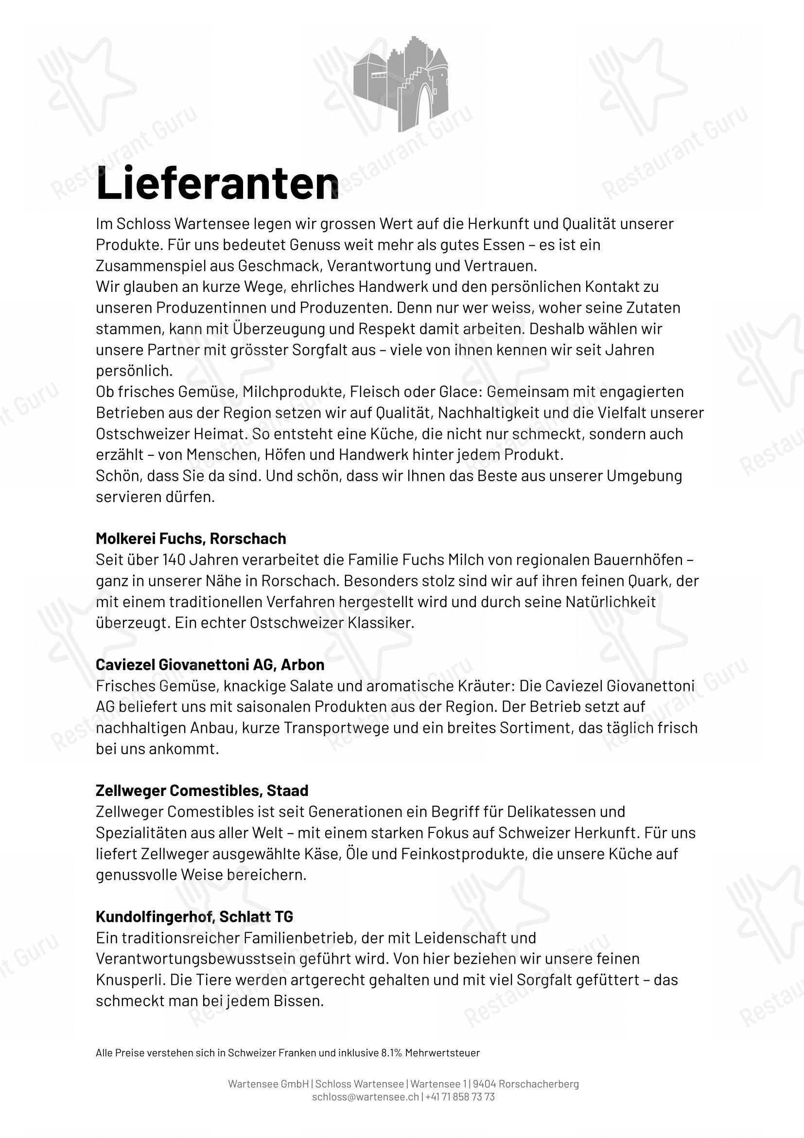 Menu di Schloss Wartensee - Menu