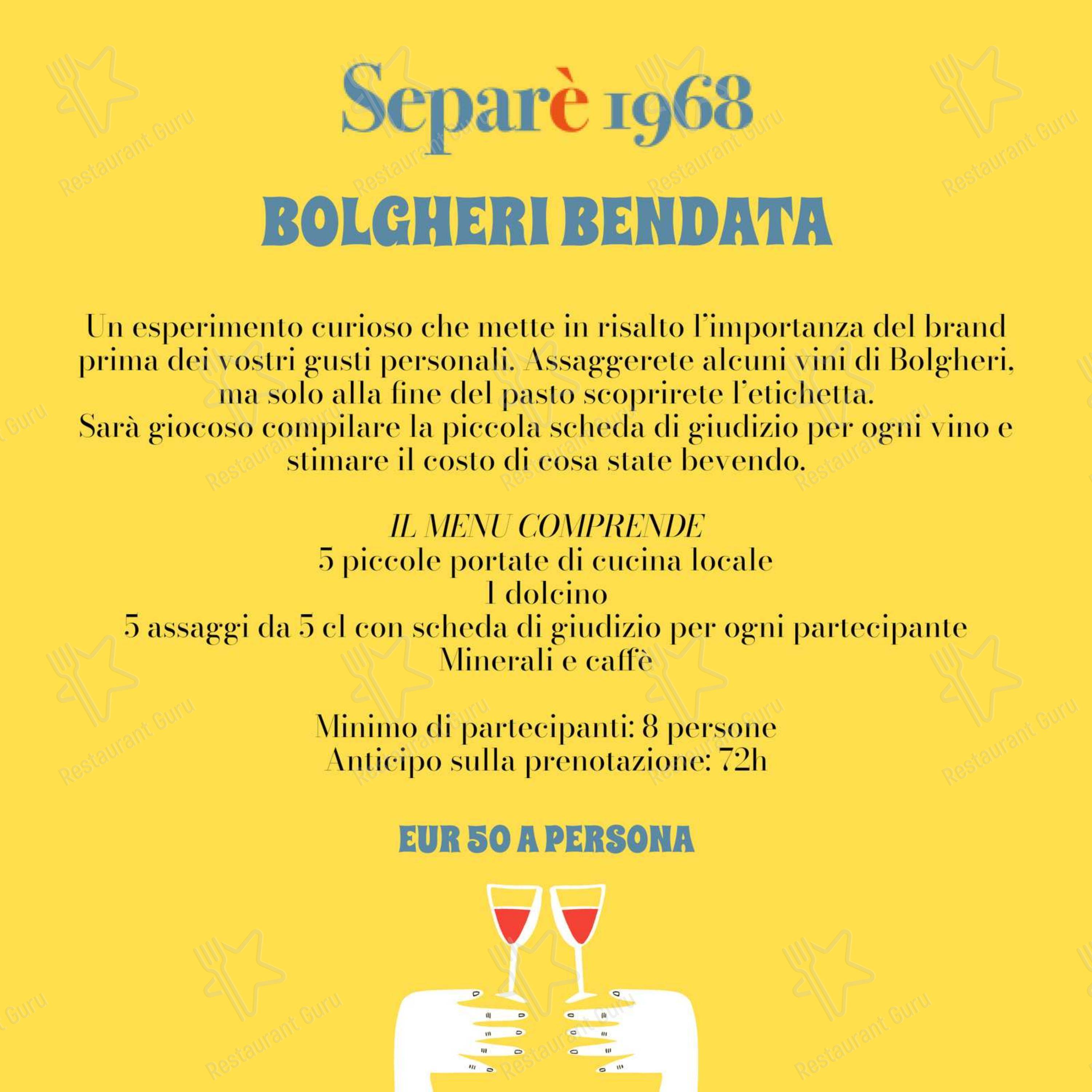 Menu bar per Separè 1968 in Cecina