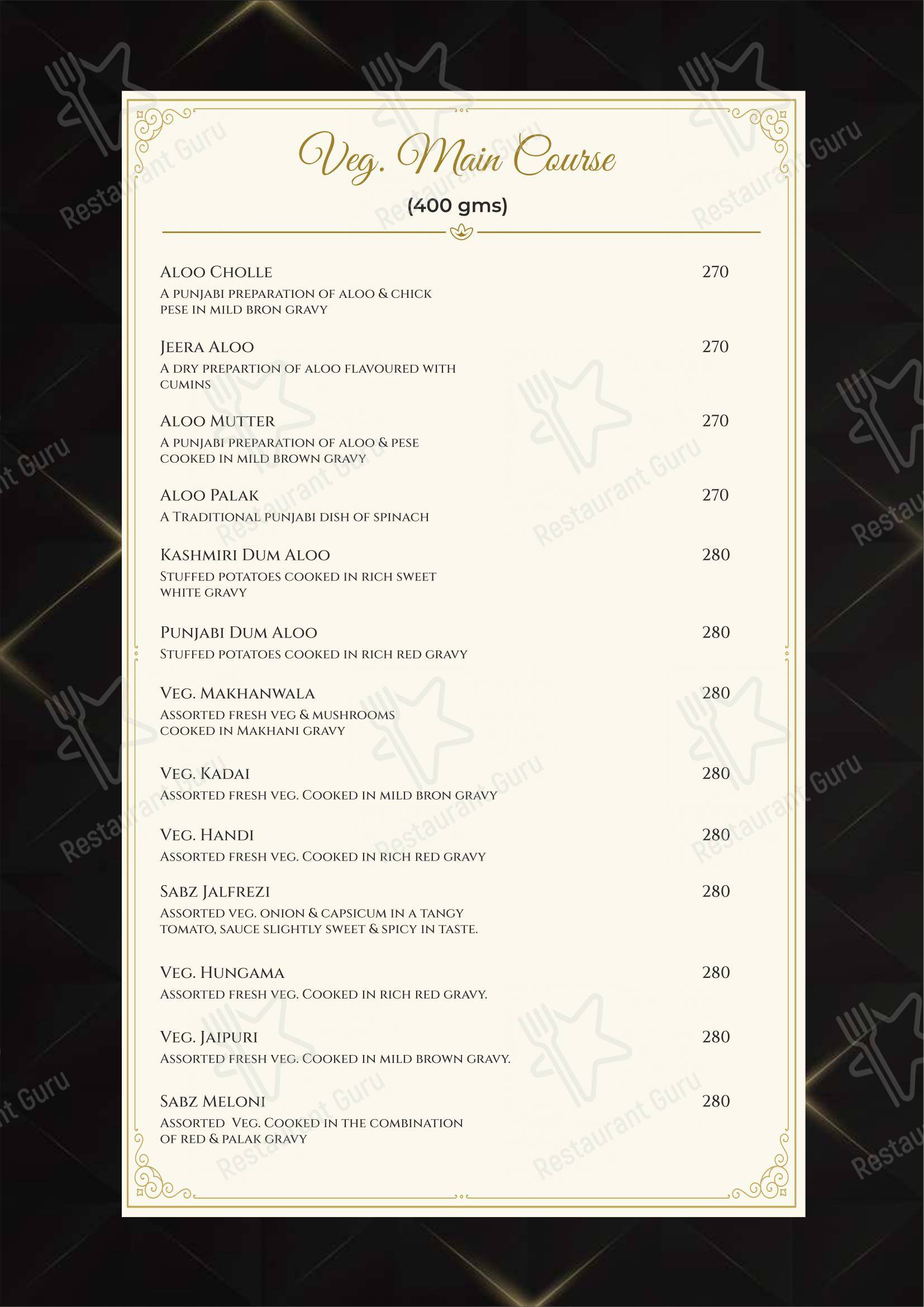 Menu for the The Grand Flavors restaurant