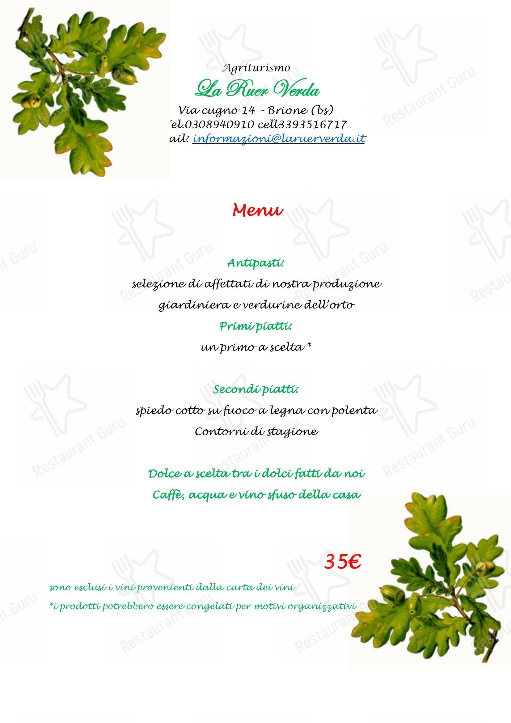 Menu per Agriturismo La Ruer Verda ristorante