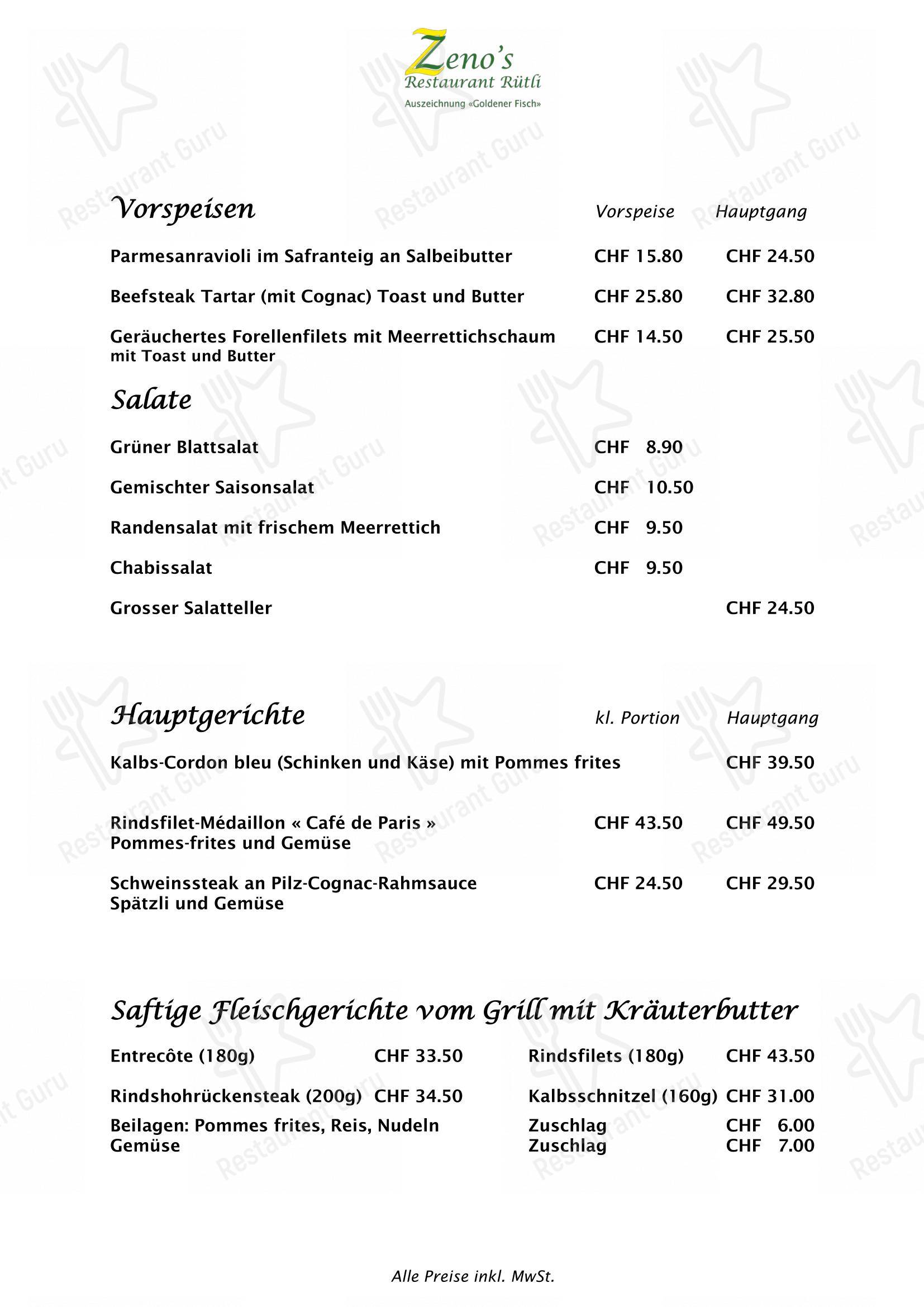 Menu per Zeno's Restaurant Rütli ristorante