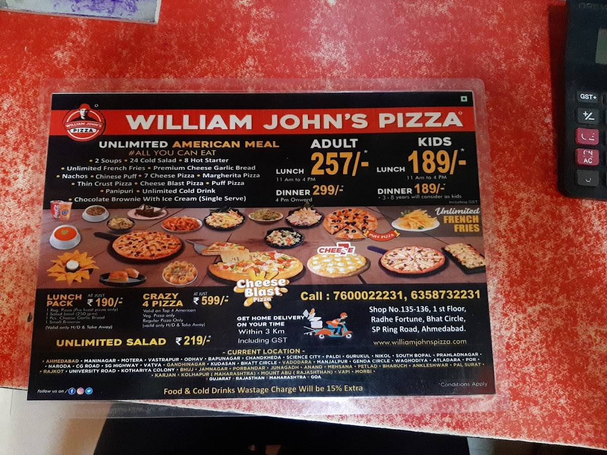 william john’s pizza menu