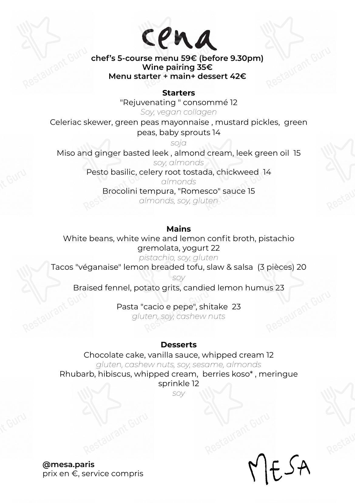 Menu pour mesa de HOY - PlantBased Restaurant restaurant