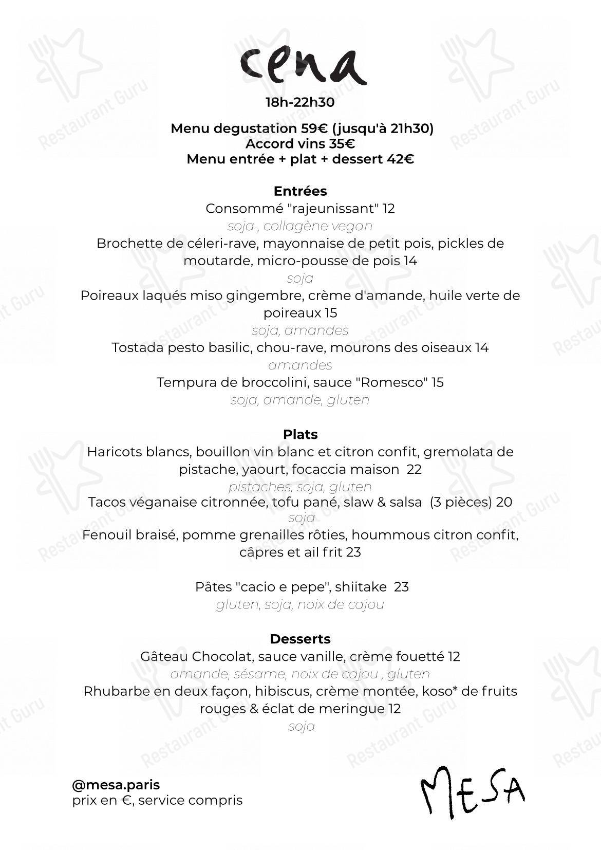 Lunch Menu pour mesa de HOY - PlantBased Restaurant restaurant