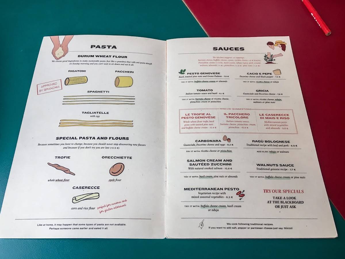 Menu di miscusi pasta fresca - Milano Cinque Giornate 
