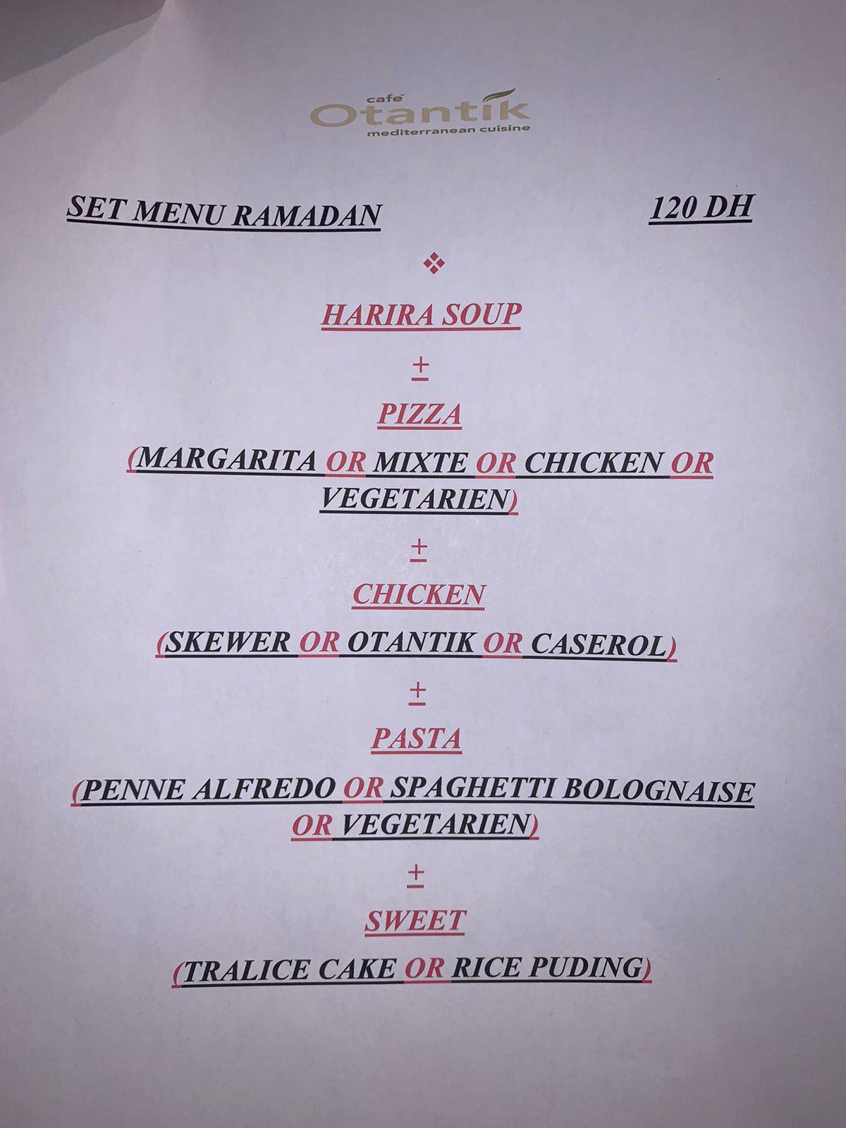 Menu de OTANTIK RESTAURANT RABAT {Cuisine méditerranéenne par excellence}
