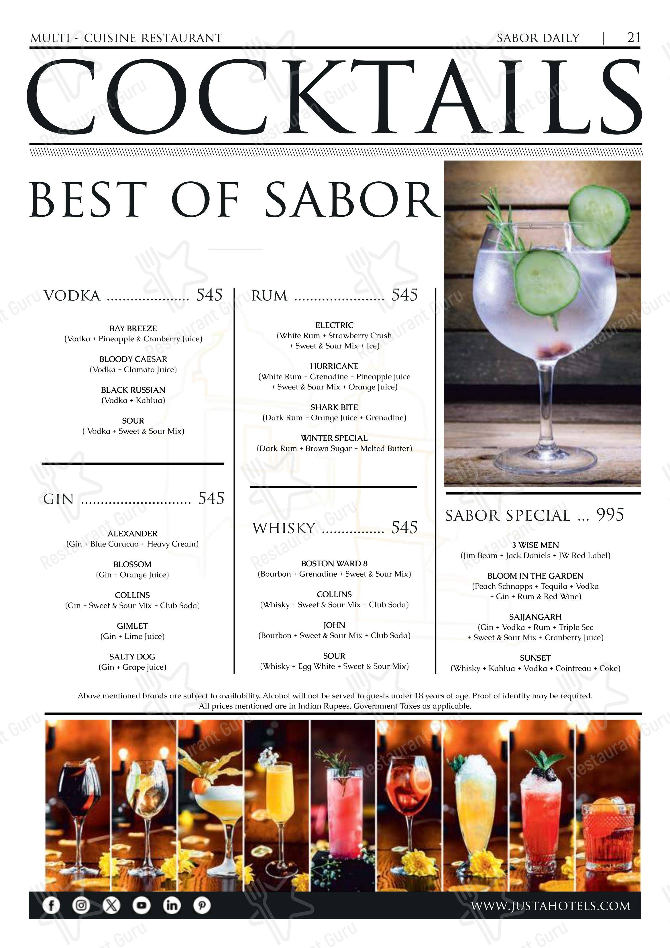 Menu for AIR, jüSTa Sajjangarh in Udaipur