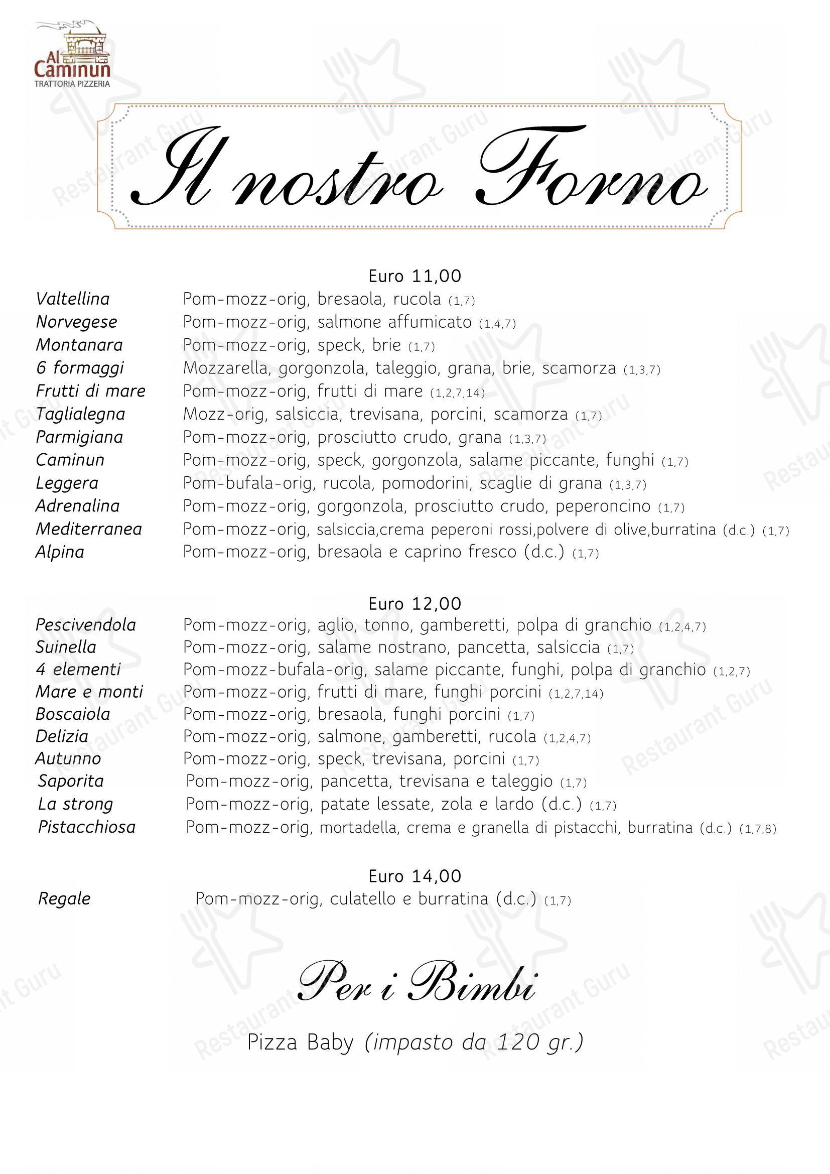 Menu per Al Caminun Trattoria Pizzeria in Merate