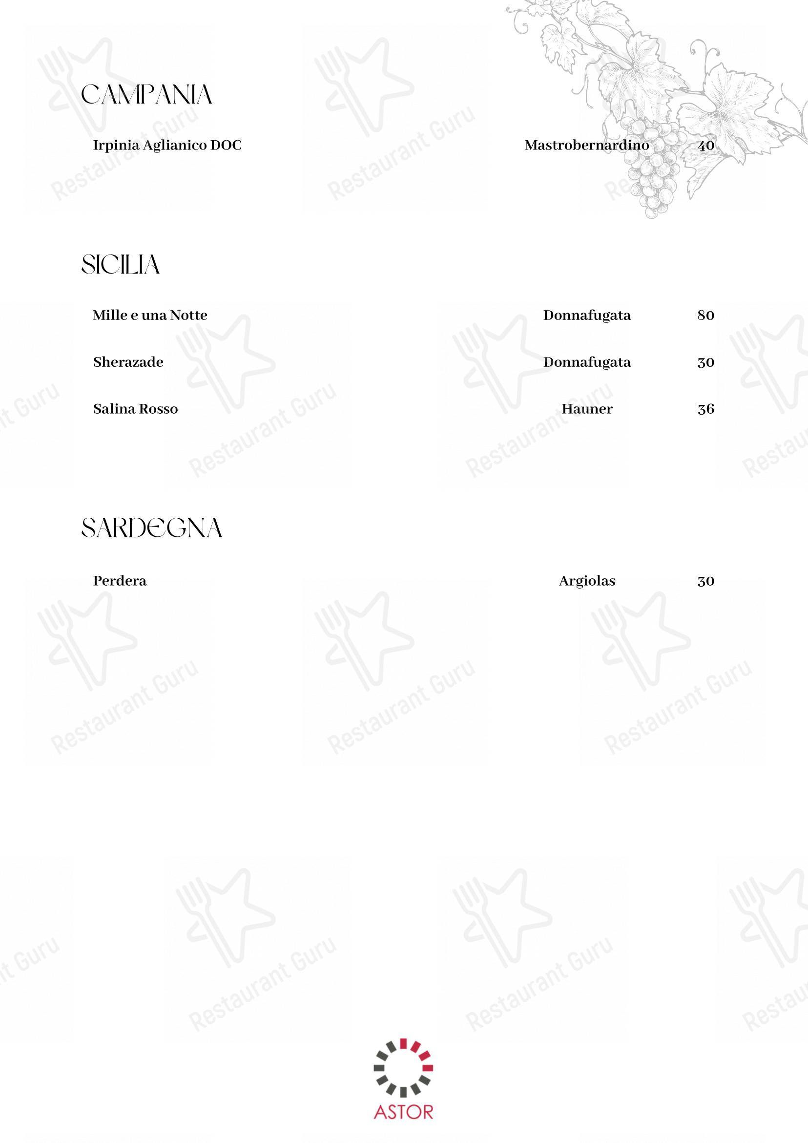 Astor in Belluno - Menu