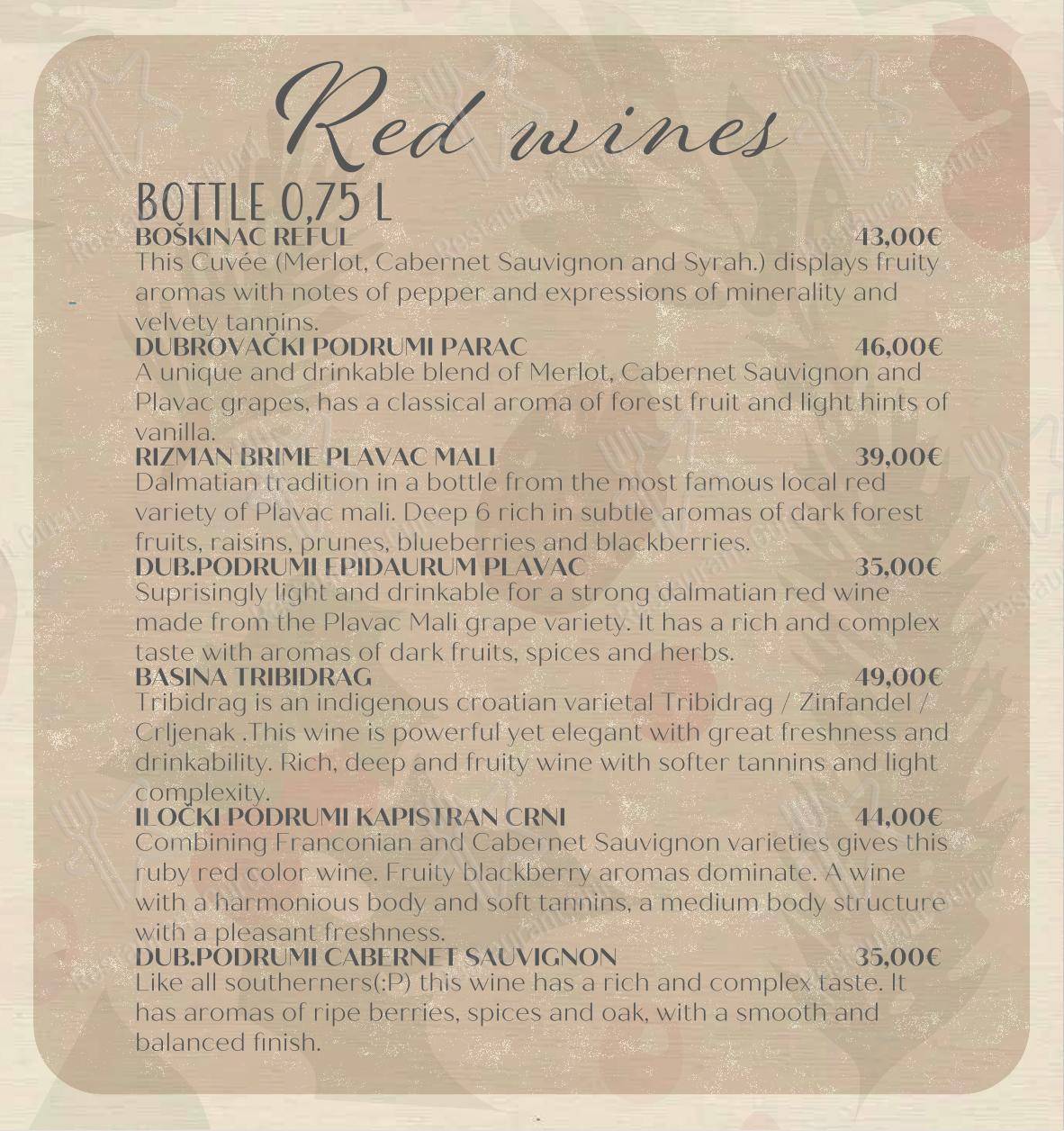 Основное меню per Bepa ristorante