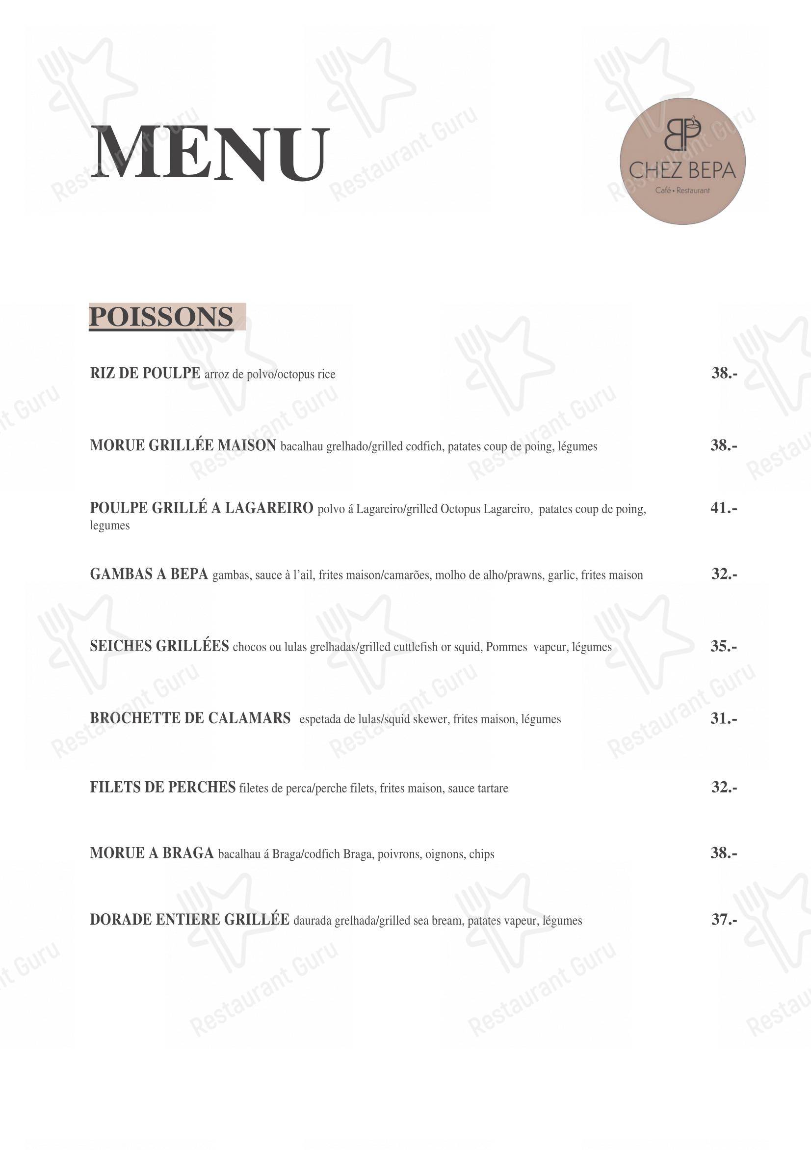 菜单 per Café-Restaurant CHEZ BEPA in Crissier