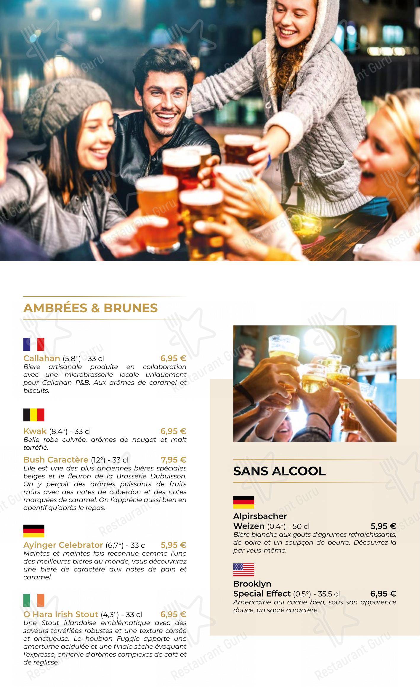 Callahan Pub & Brasserie Besançon dans Besançon - Menu