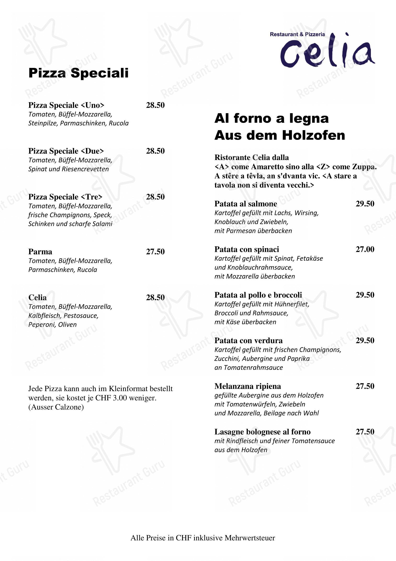 Menu per Celia in Zurigo