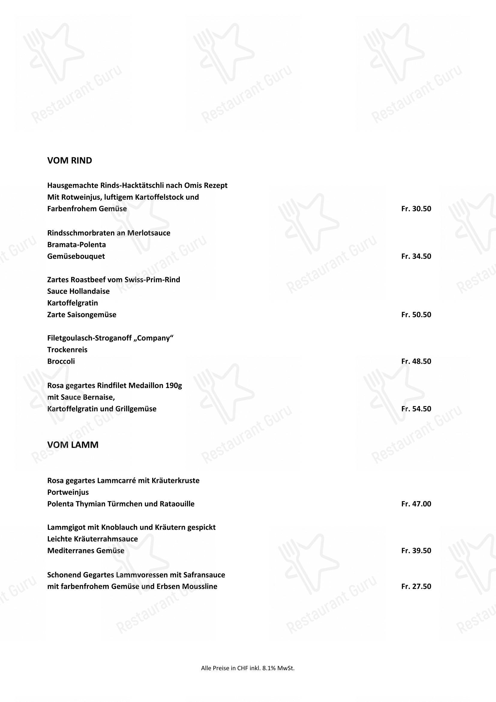 Menu di Company Lodge AG - 菜单