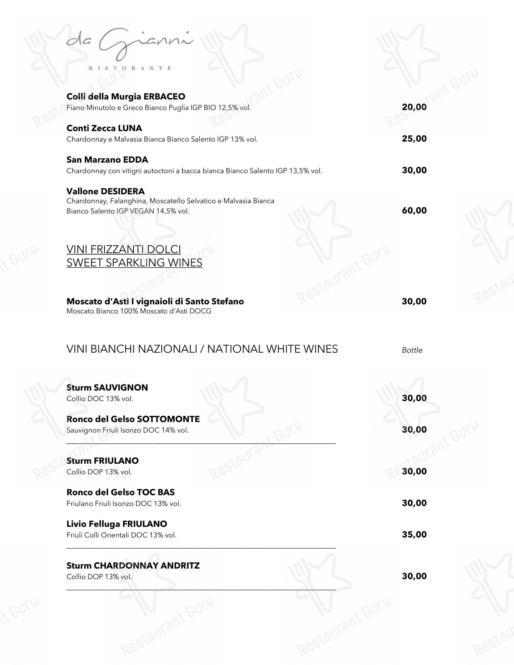Menu di Da Gianni Ristorante - Основное меню