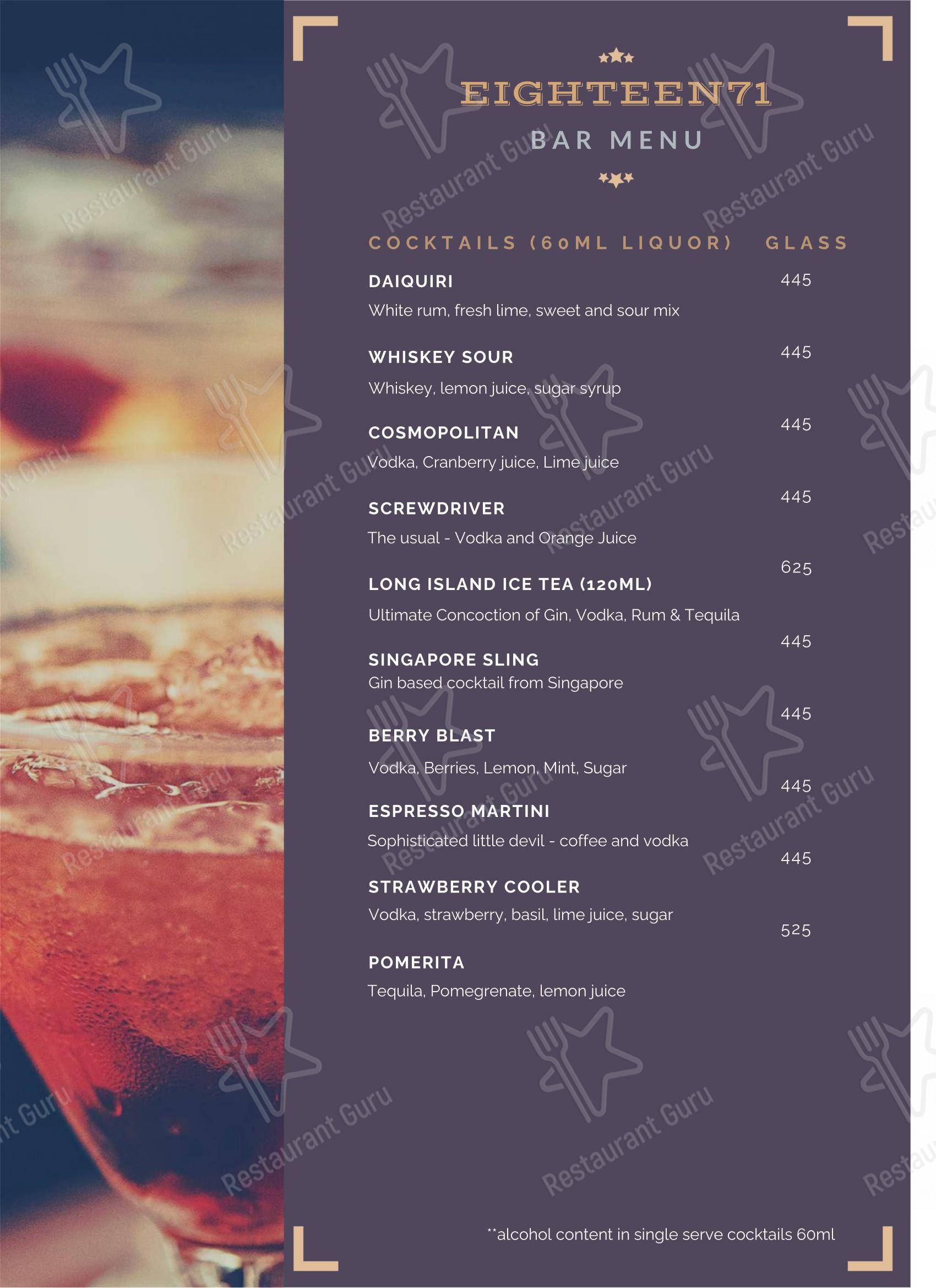 Eighteen71 Cookhouse & Bar (Indian & Oriental Fine Dining Restaurant in Shimla) - Menu