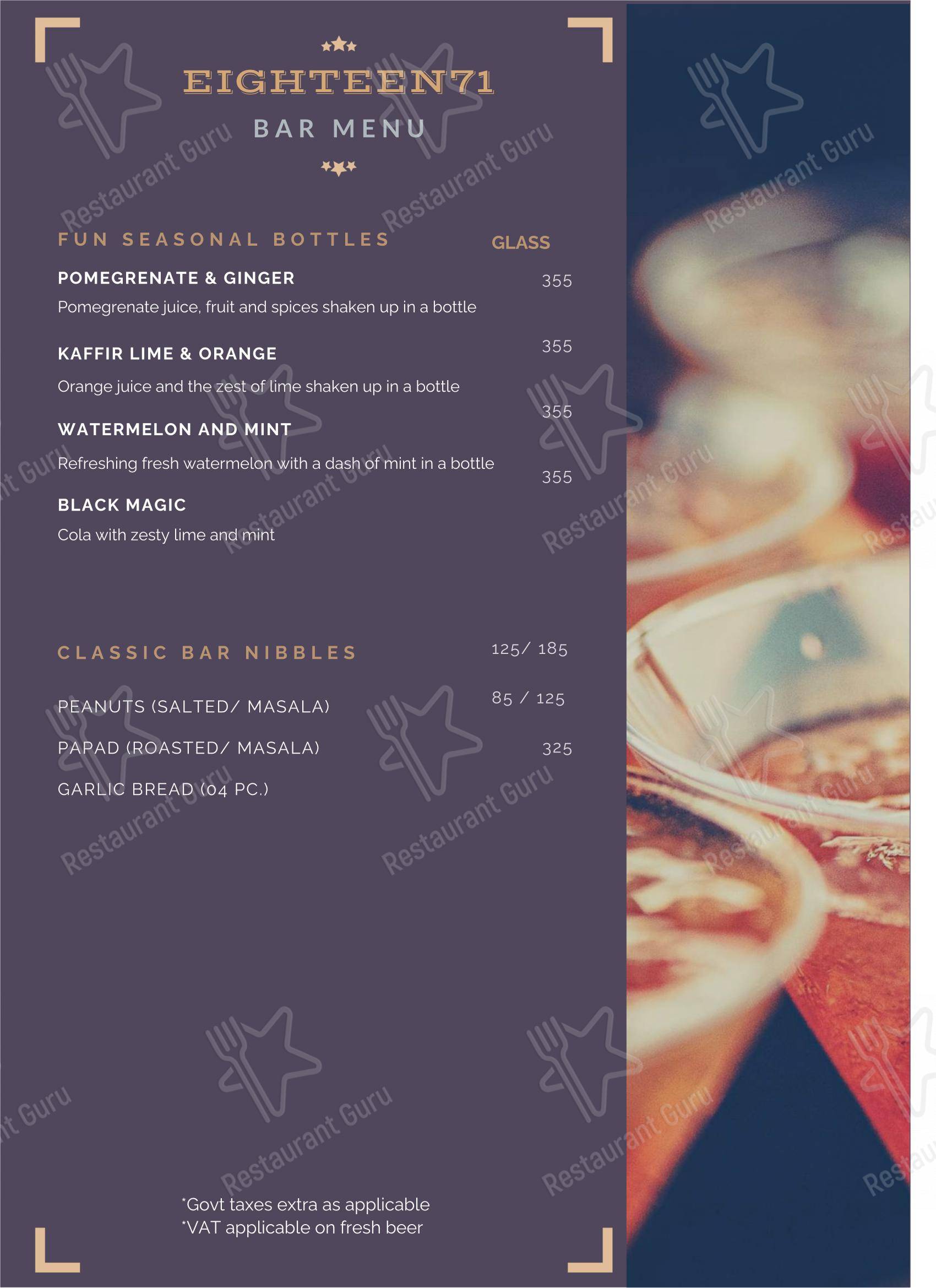 Eighteen71 Cookhouse & Bar (Indian & Oriental Fine Dining Restaurant in Shimla) - Menu