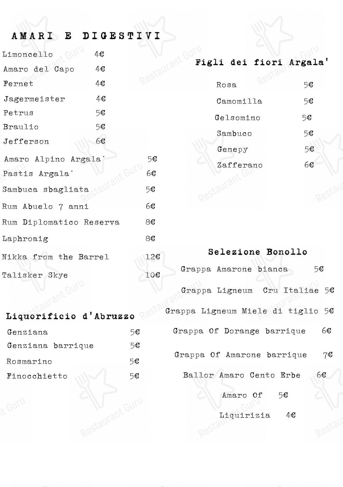 Menu per FASSANGUE_ La Bottega in Roma