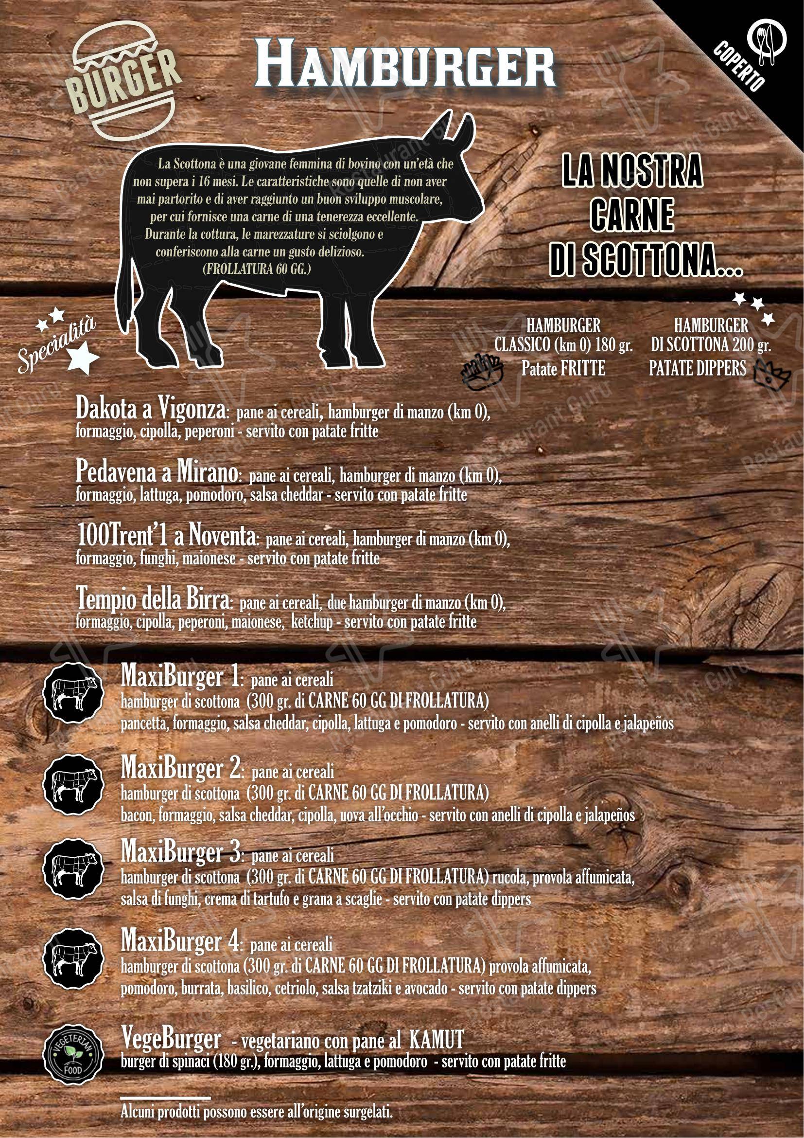 Menu per Fabbrica di Pedavena Mirano pub & bar