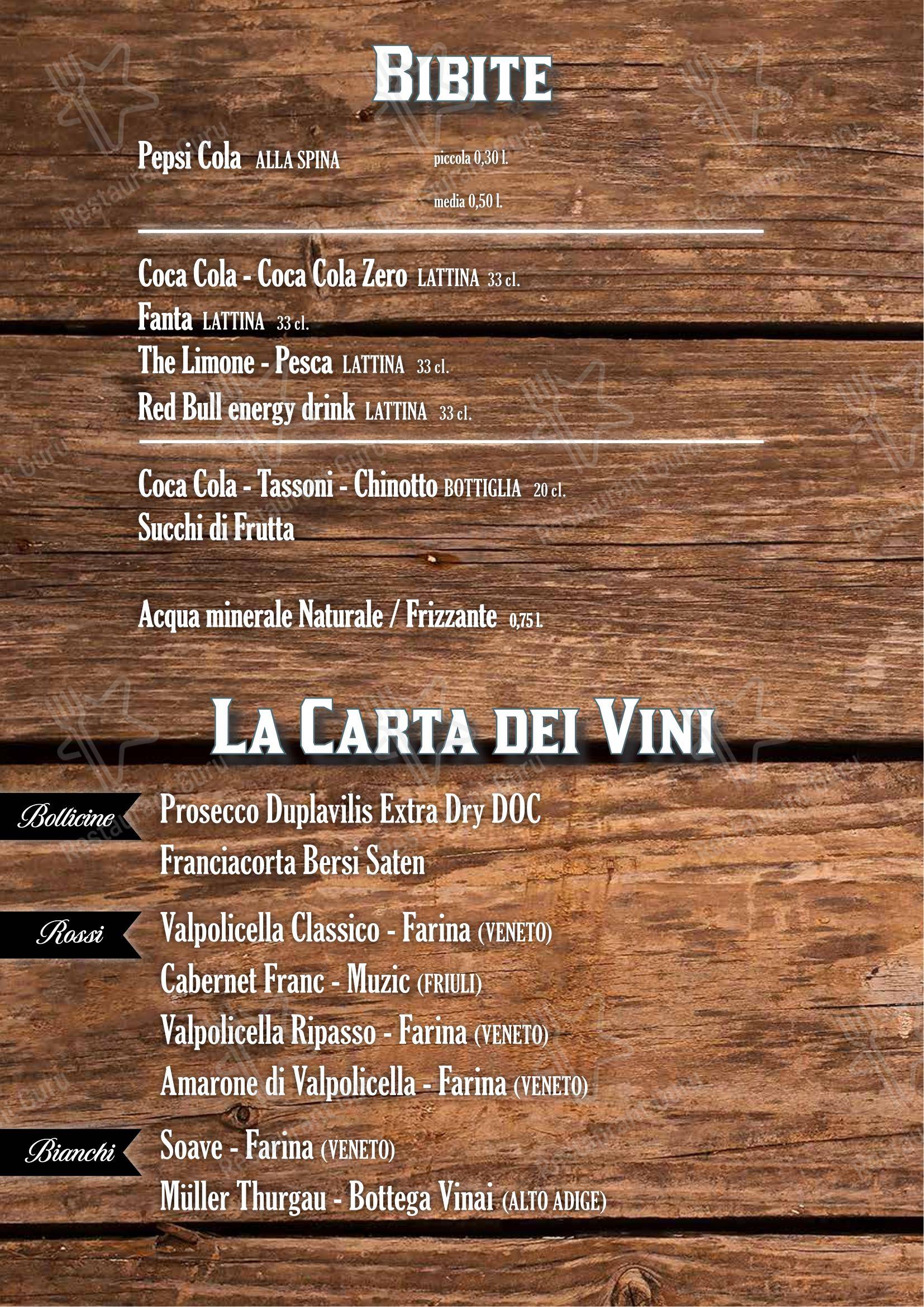 Menu per Fabbrica di Pedavena Mirano pub & bar