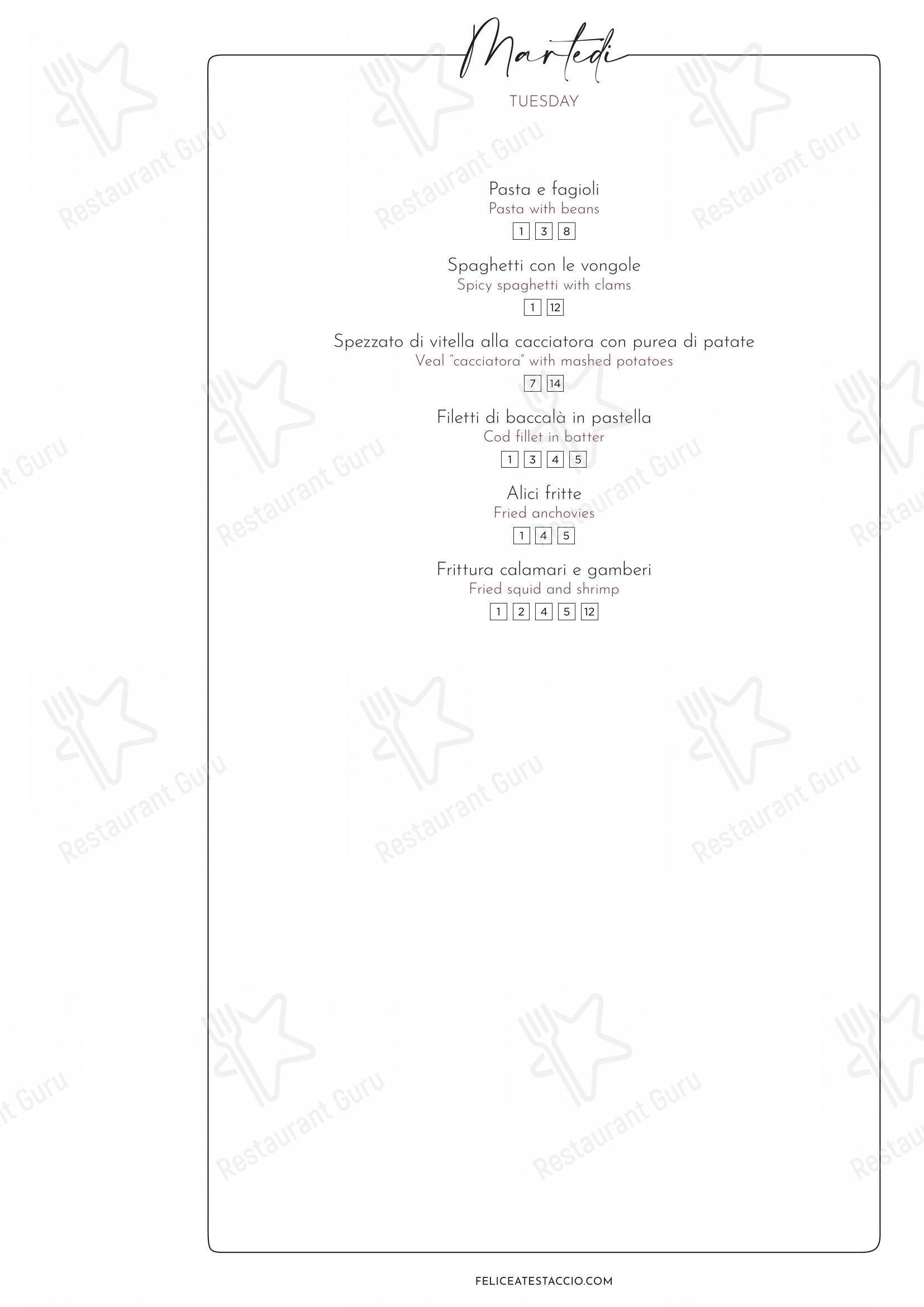 Menu di Felice a Testaccio ROMA - 菜单