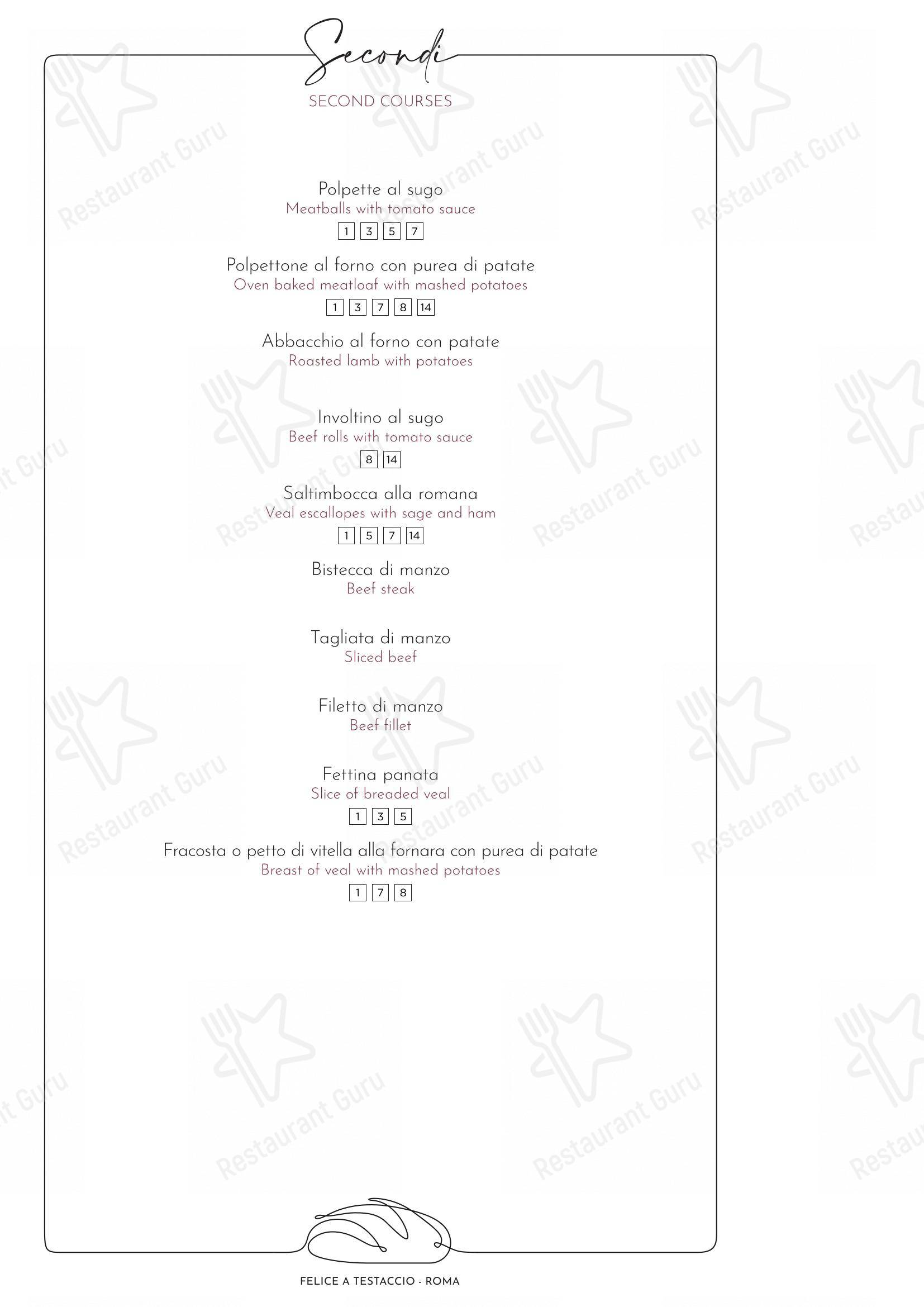 Felice a Testaccio ROMA in Roma - Menu