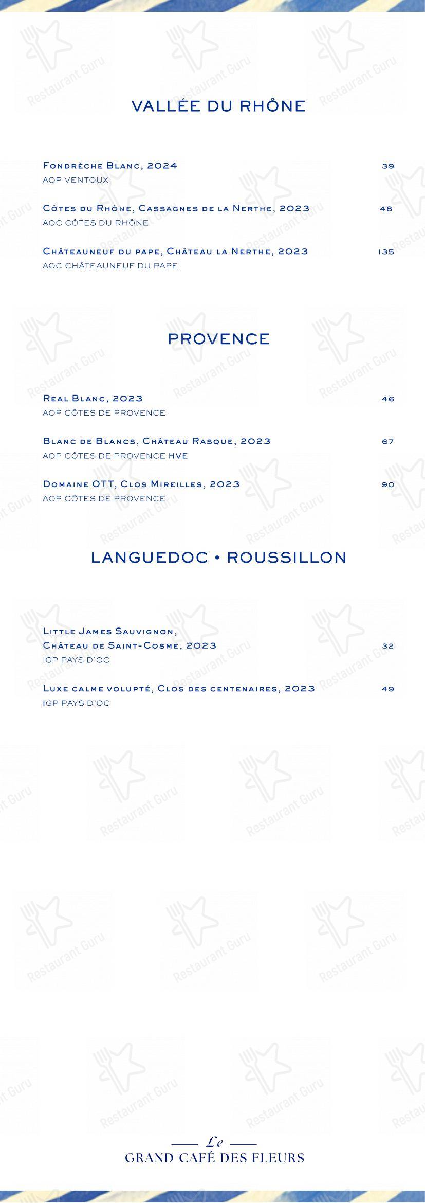 Menu pour Grand Café des Fleurs - Menu
