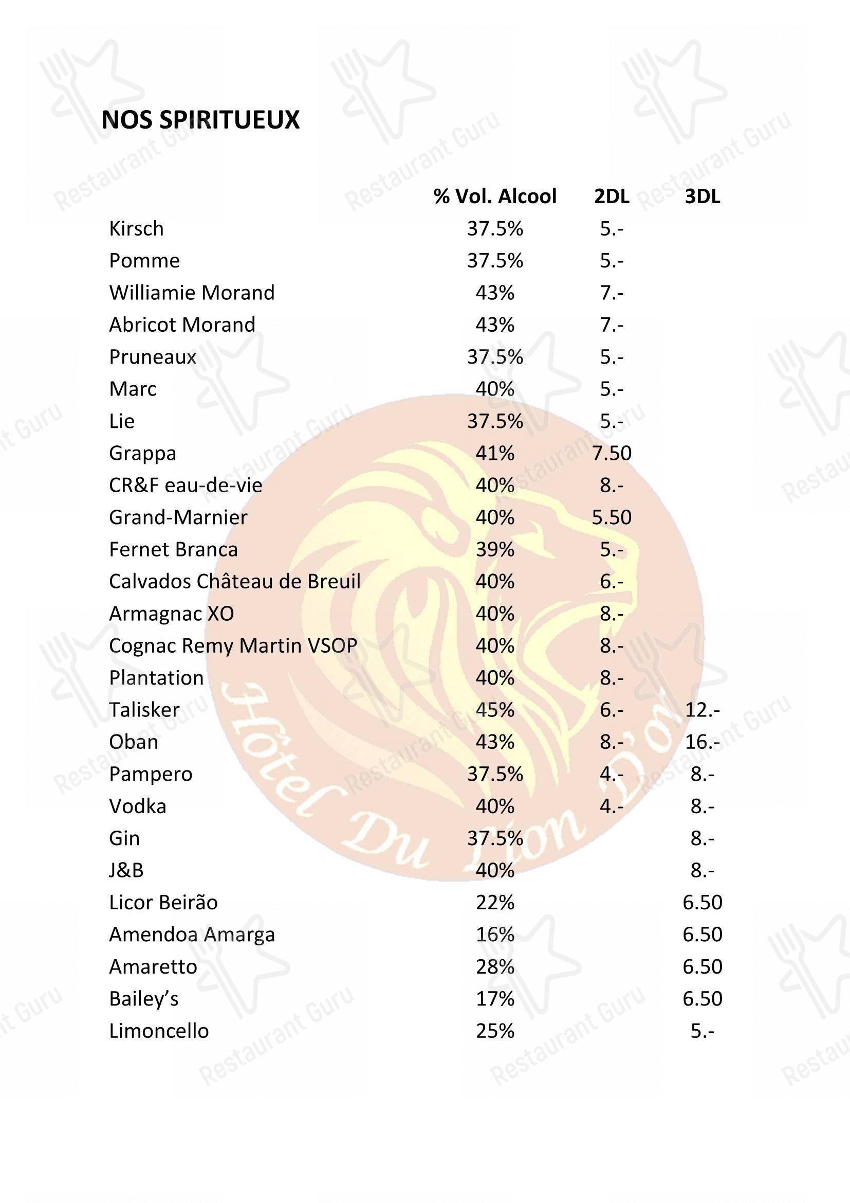 Основное меню per Hôtel du Lion d'Or ristorante