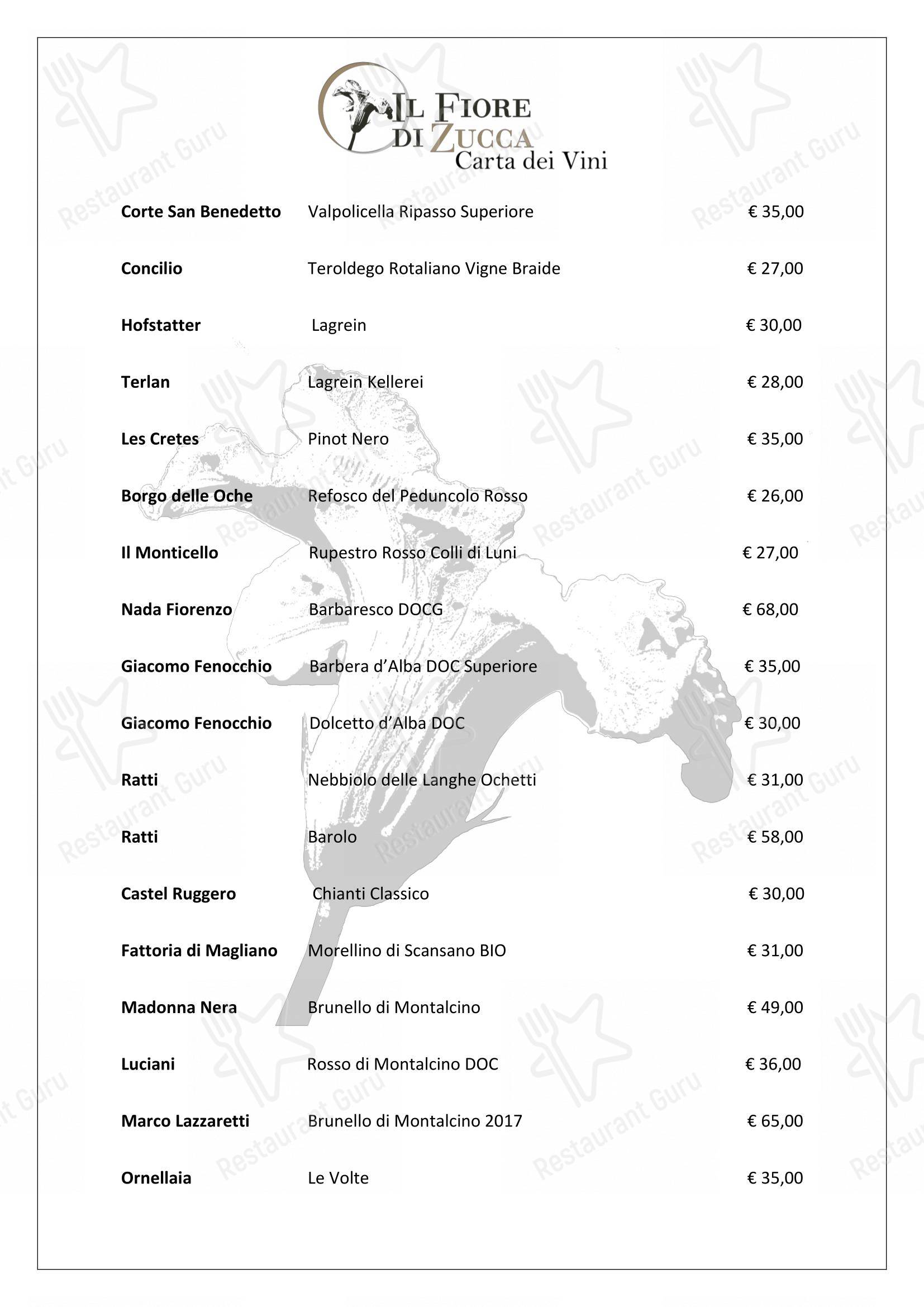 Menu bar per Il Fiore di Zucca in Gardone Riviera