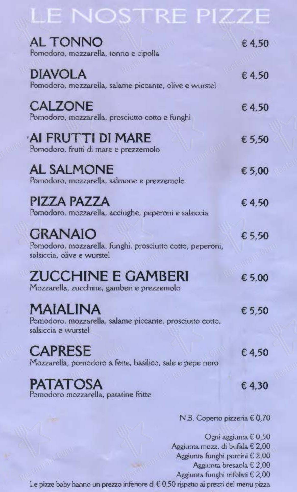 Основное меню per Il Granaio ristorante