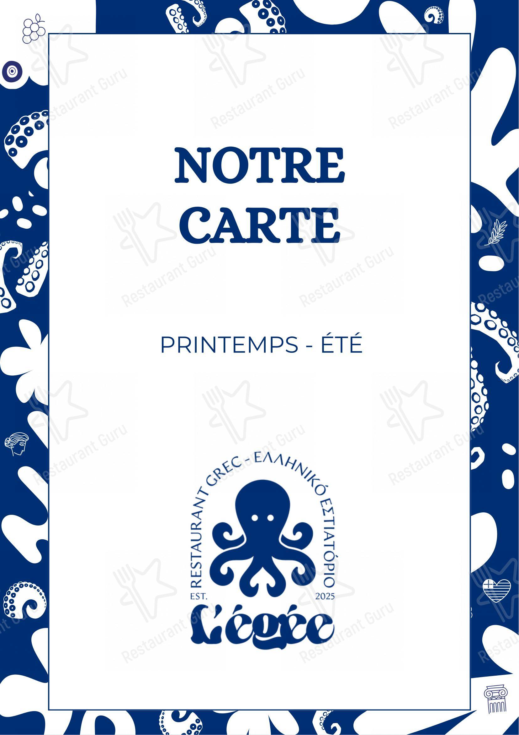 Menu pour L'Égée - Menu