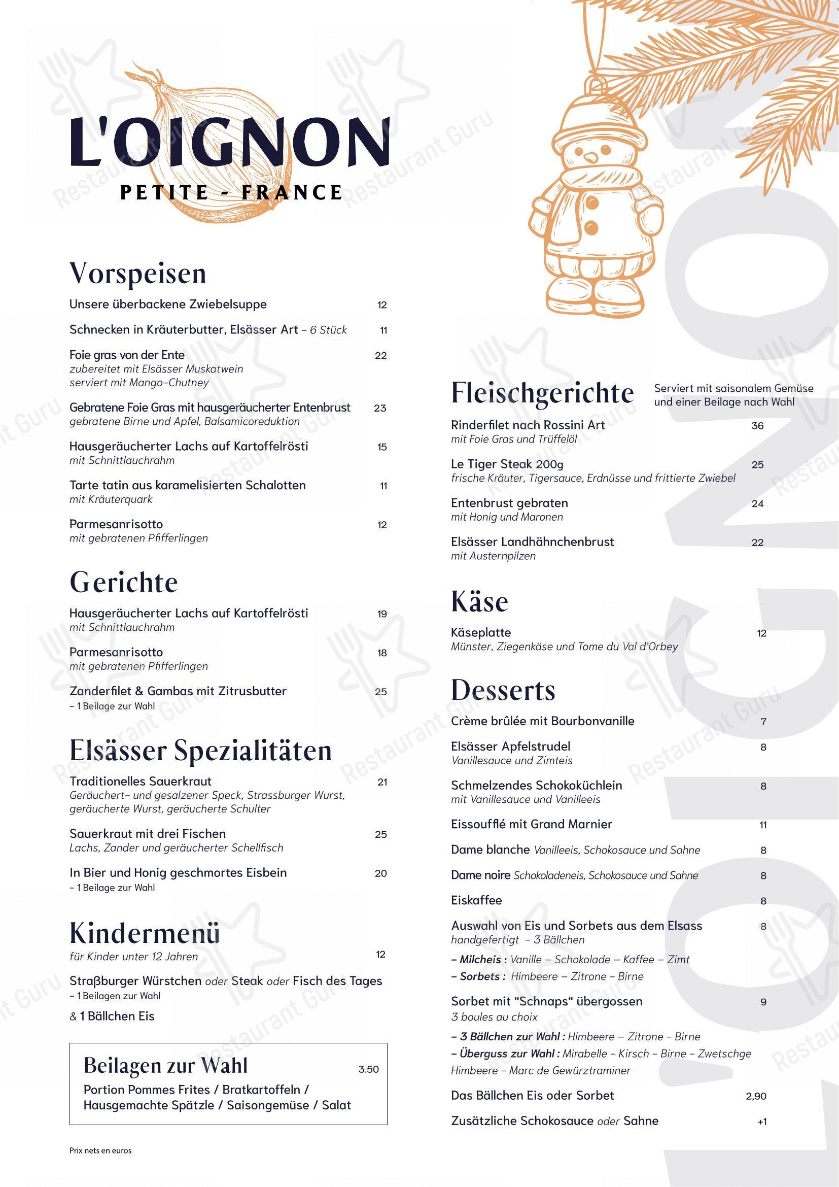 Menu pour L'Oignon - Menu bar