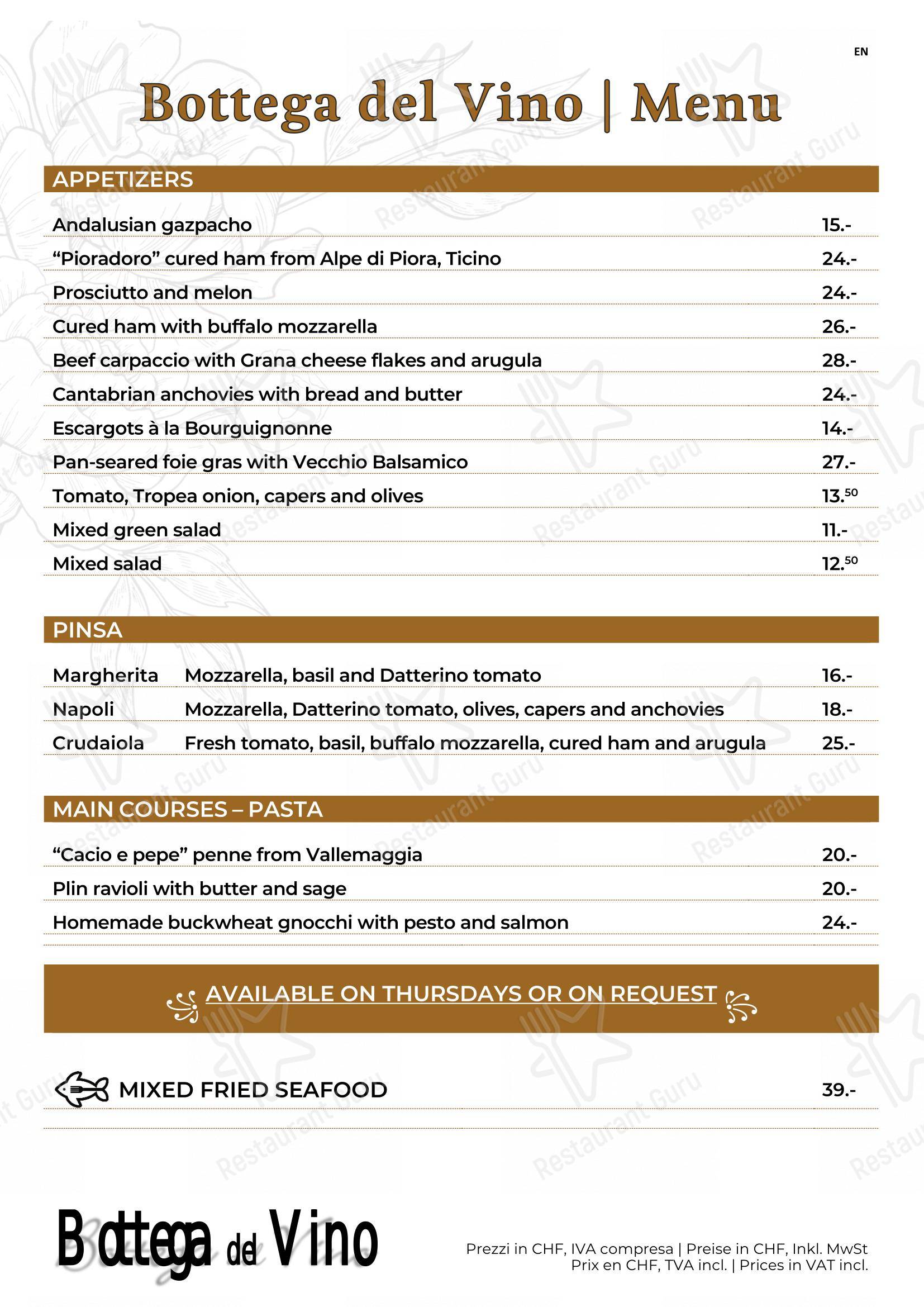 菜单 per La Bottega del Vino ristorante