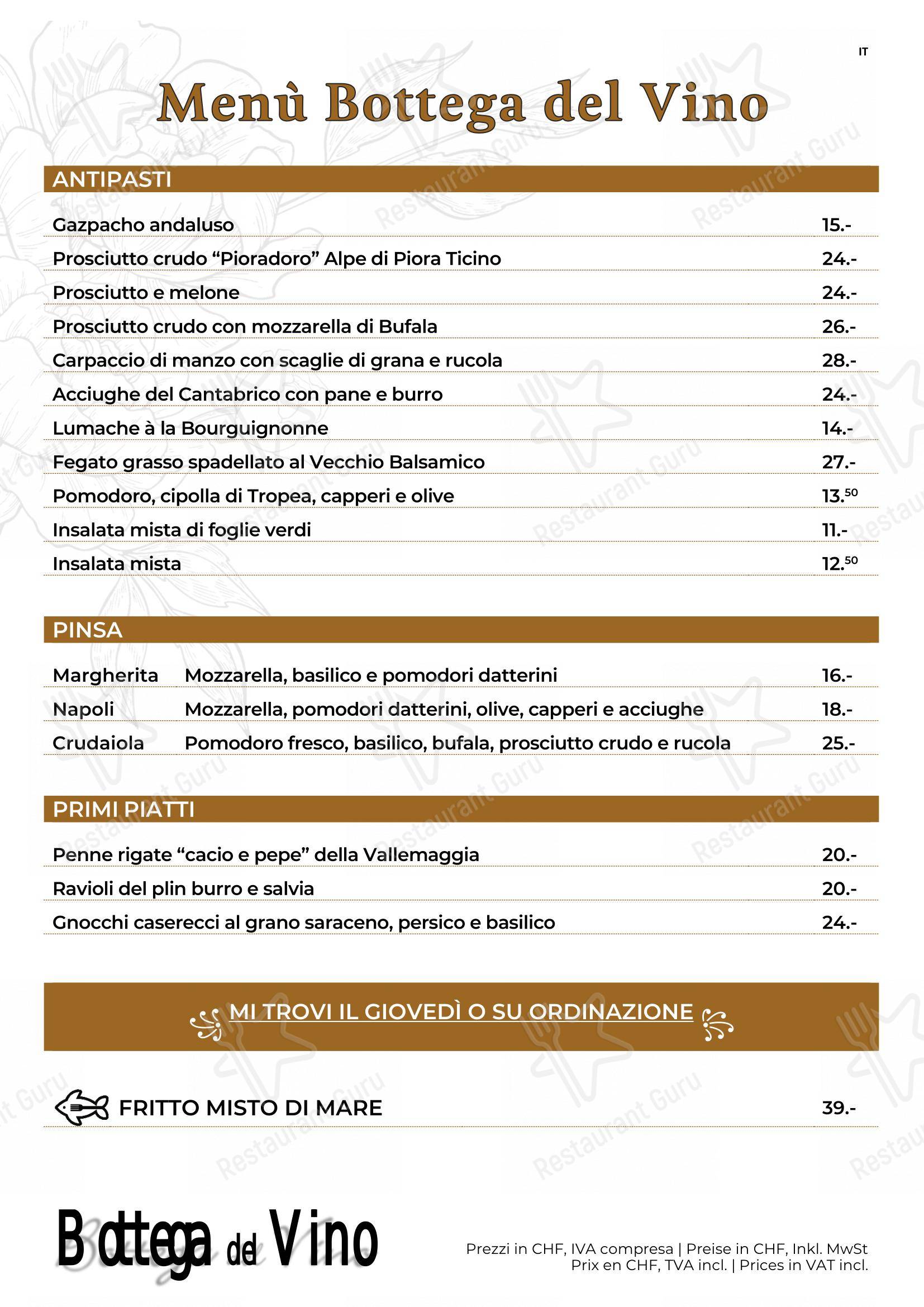 菜单 per La Bottega del Vino ristorante