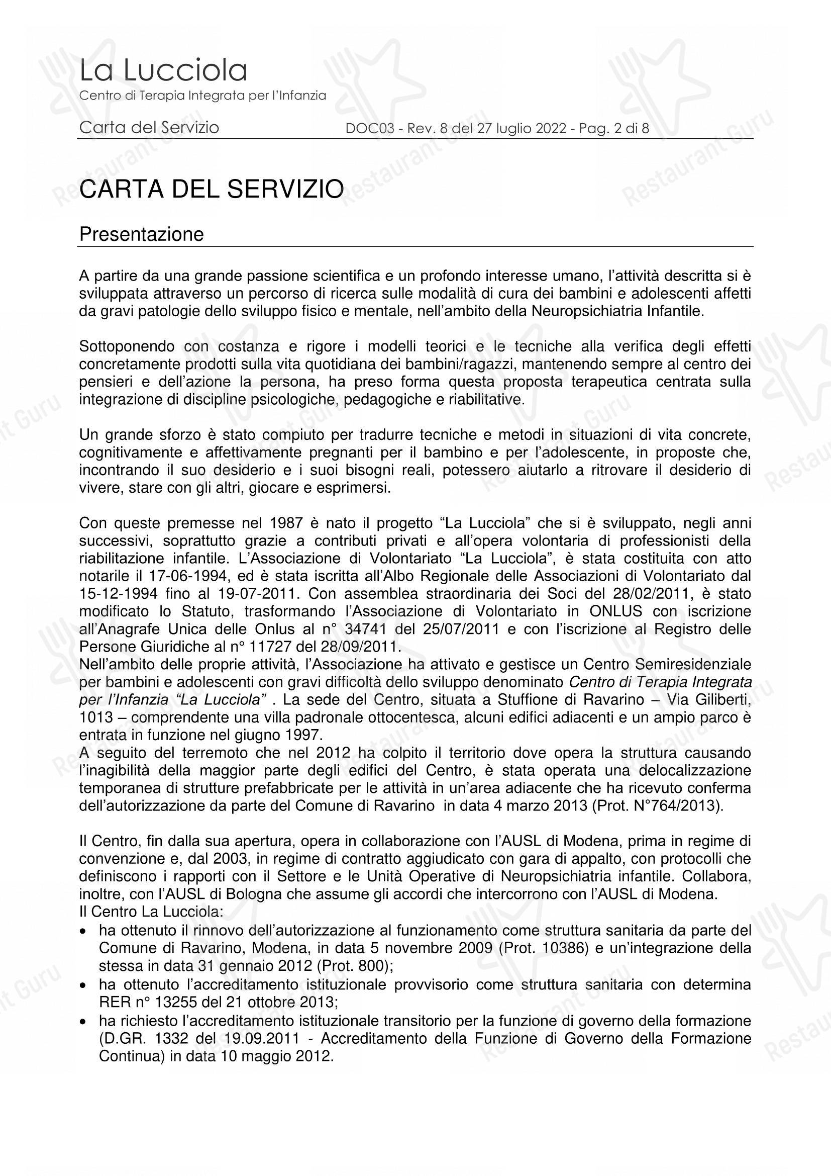 Menu per La Lanterna di Diogene ristorante