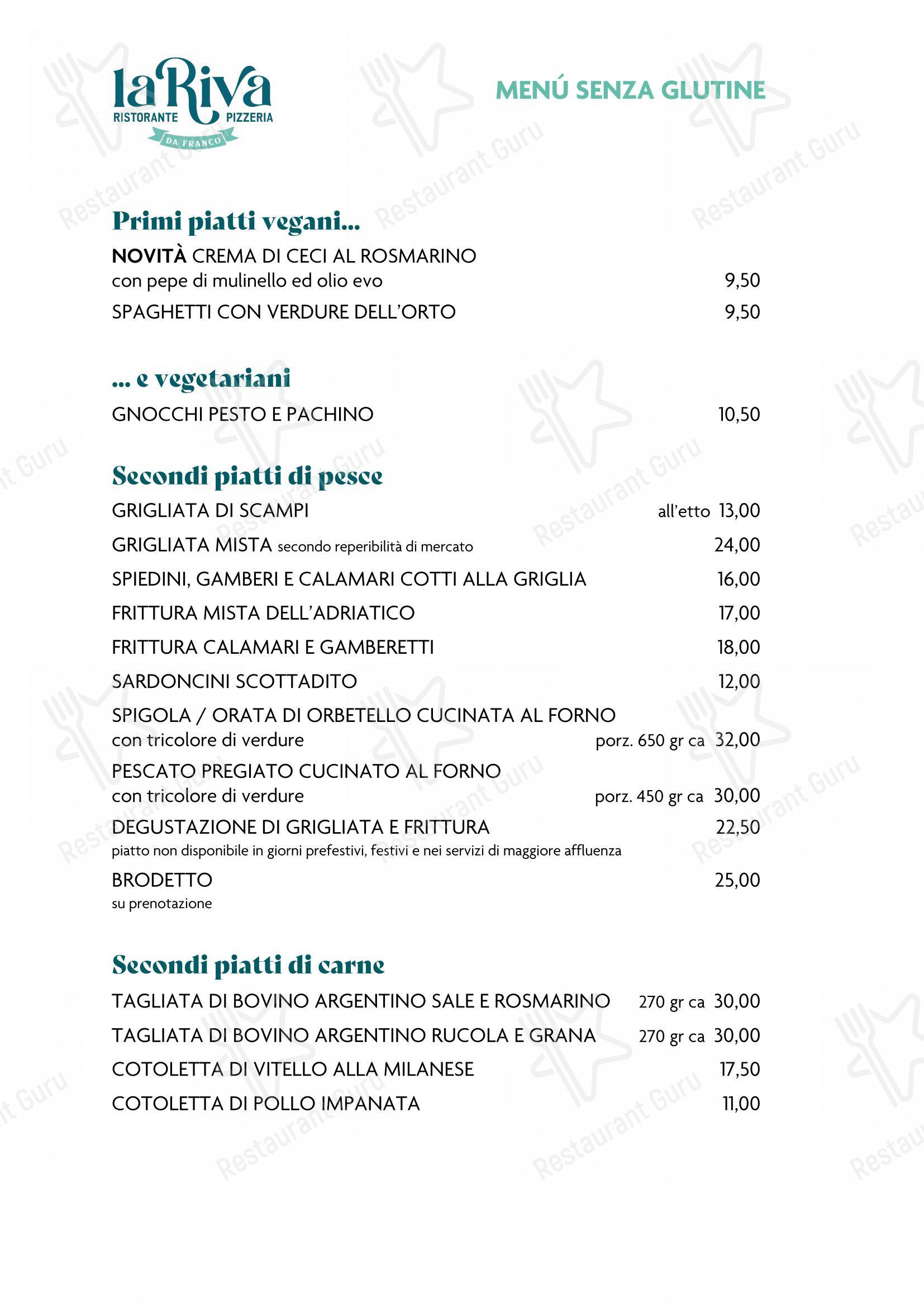 Menu di La Riva da Franco - Ночное меню