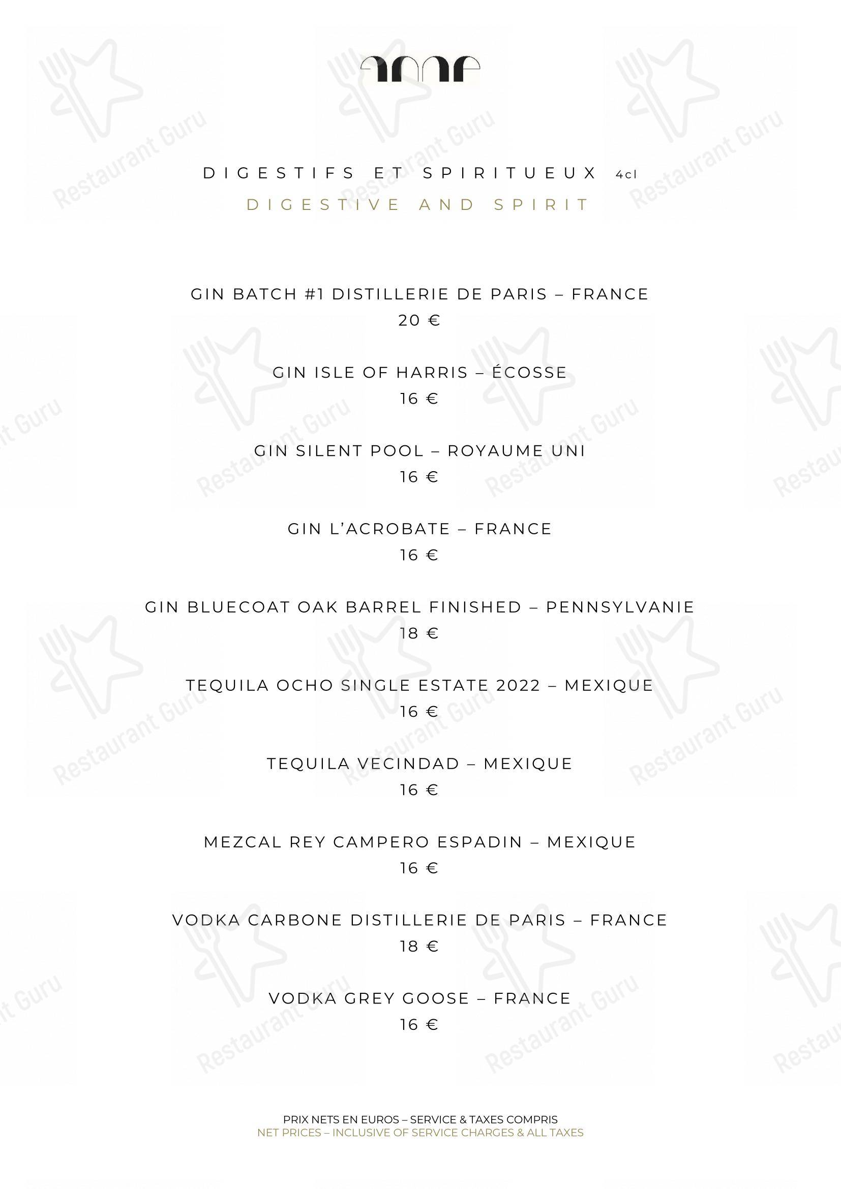 Dinner Menu pour Le Pavillon de la Reine restaurant