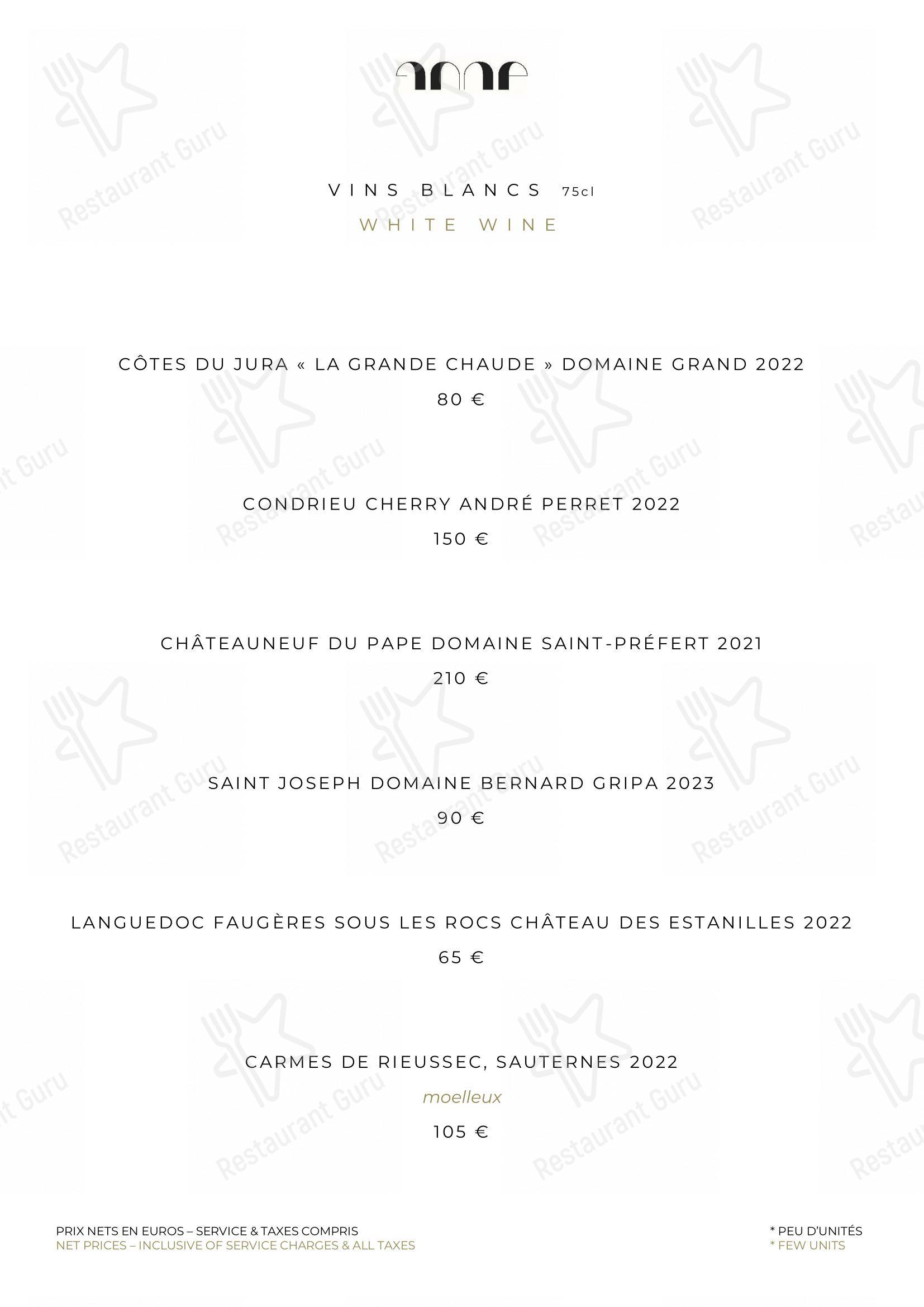 Takeaway Menu pour Le Pavillon de la Reine restaurant