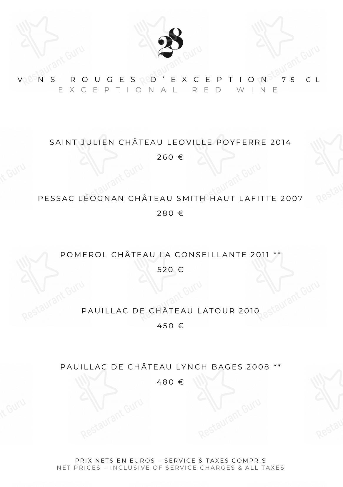 Menu pour Le Pavillon de la Reine - Детское