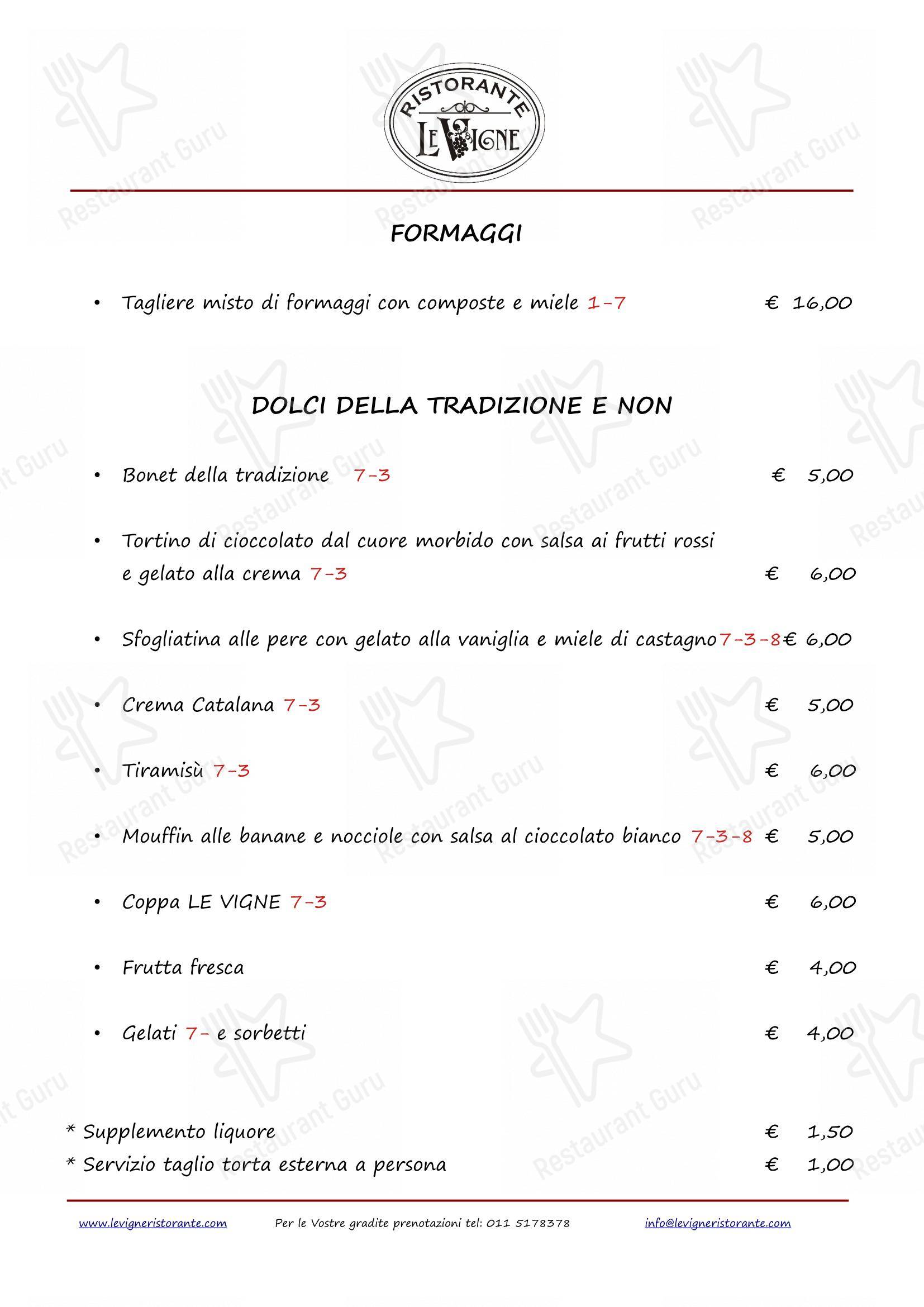 Le Vigne in Torino - Menu
